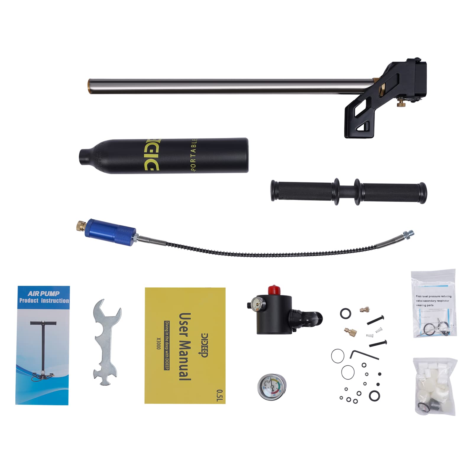 DNYSYSJ 4500PSI 0.5L Mini Scuba Diving Tank with High Pressure Air Pump - Portable Oxygen Cylinder Set for Underwater Photography, Snorkeling & Emergency Backup (Black)