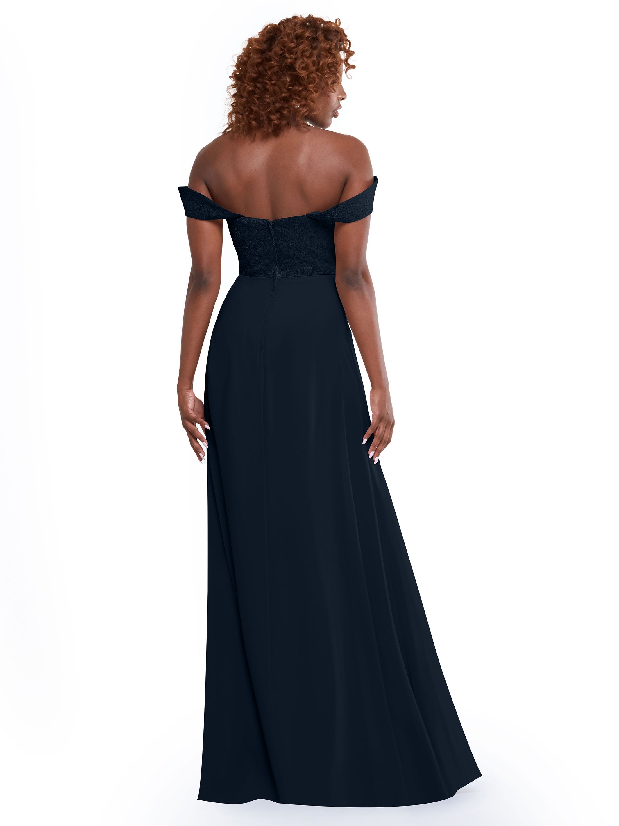 Elegant Off-the-Shoulder Chiffon A-Line Bridesmaid Dress with Lace Bodice - Perfect for Weddings, Formal Events & Special Occasions