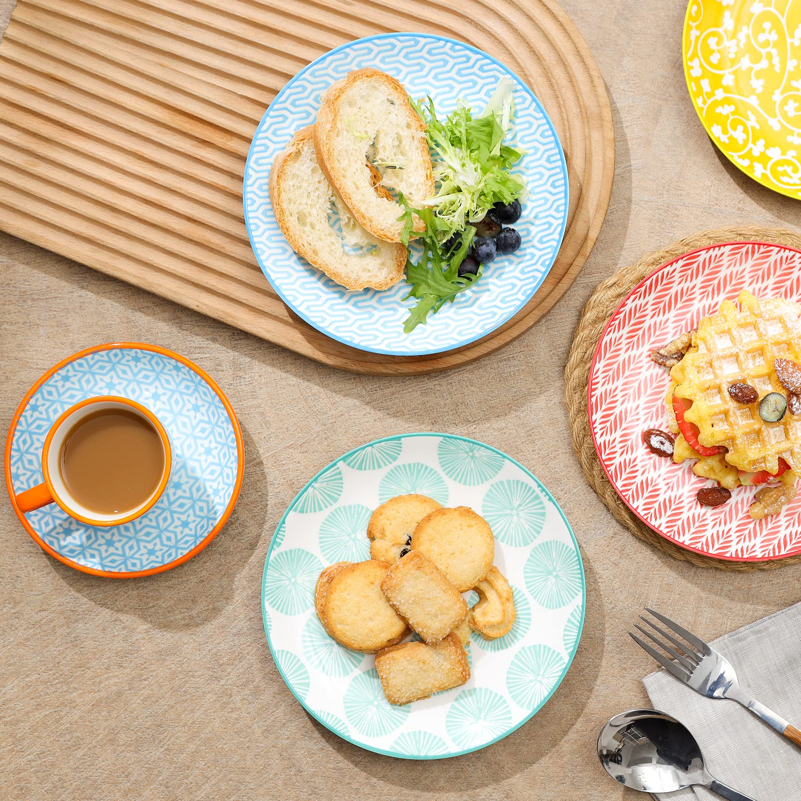 Selamica 6-Inch Ceramic Dessert Plates Set of 6 - Small Appetizer Plates for Cake, Snacks, Salad & Side Dishes - Microwave & Dishwasher Safe - Perfect for Parties, Tea Time & Home Dining