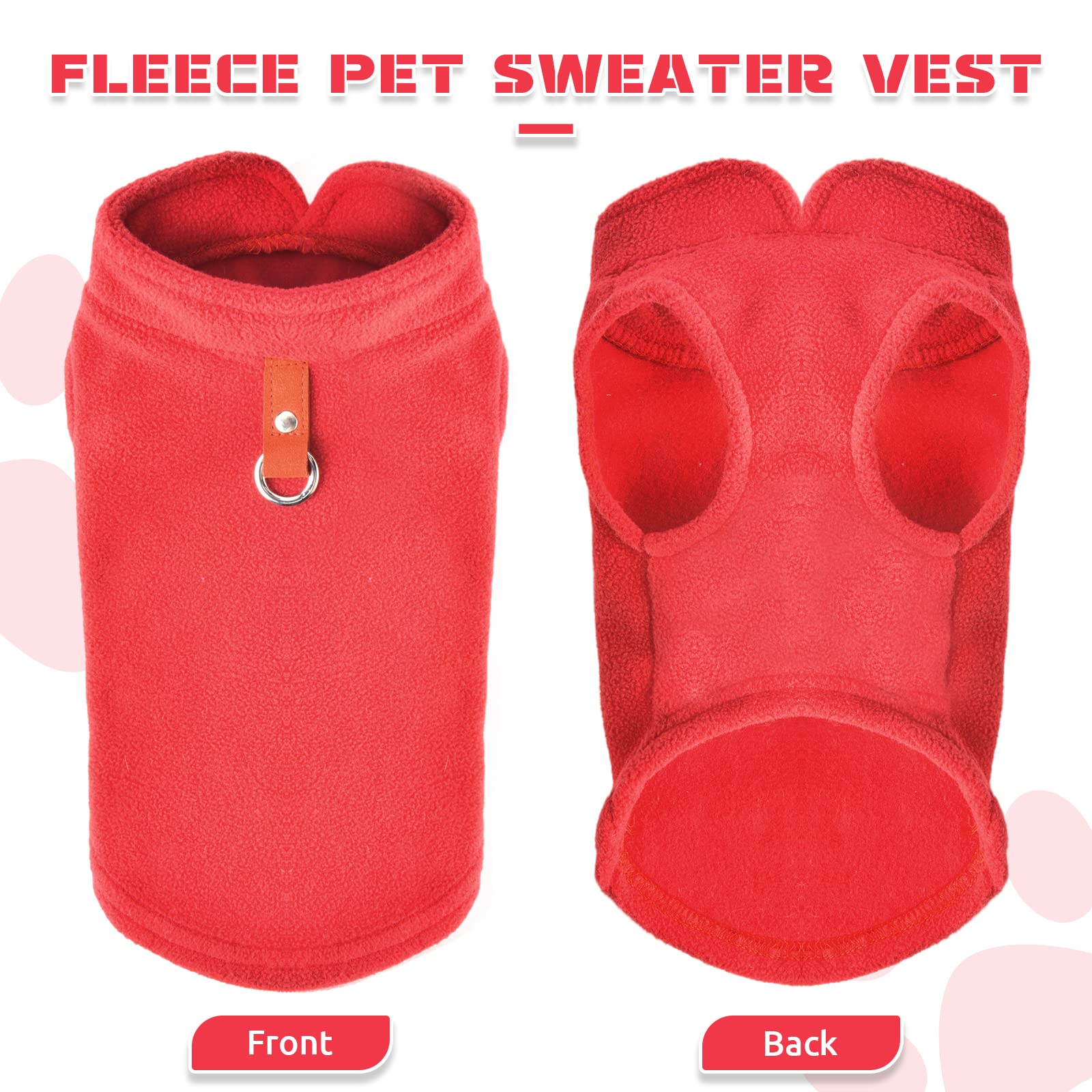 Soft Fleece Dog & Cat Sweater Vest with Leash O-Ring - Warm Winter Pet Pullover Coat for Small Breeds (Chihuahua, Shih Tzu) - Cozy Puppy & Kitten Apparel in Red - Perfect for Cold Weather Walks & Indoor Comfort
