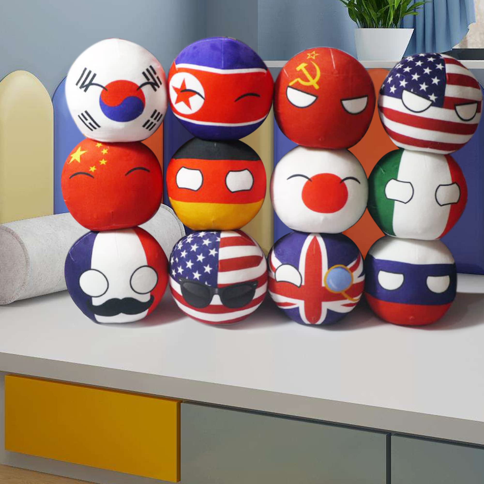 12 PCS Polandball Stuffed Toys - Funny Anime Country Ball Plush Dolls & Throw Pillows (11.8in/30CM) - Cute Collectible Plushies for Women, Boys & Kids - Perfect for Cosplay, Room Decor & Gifts
