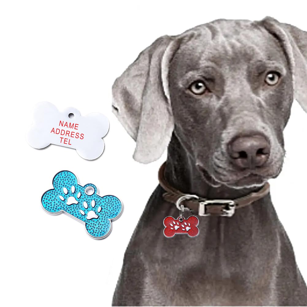 Custom Engraved Crystal Dog Tags - Personalized Pet ID Tags for Dogs & Cats with Glitter Paw Design | Perfect for Pet Safety & Fashion Accessories