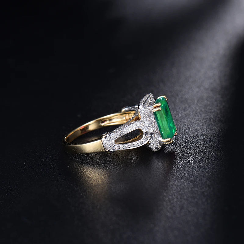 14K Yellow Gold Women's Emerald and Diamond Ring - 6x8mm Oval Cut Gemstone for Engagement, Anniversary & Special Occasions