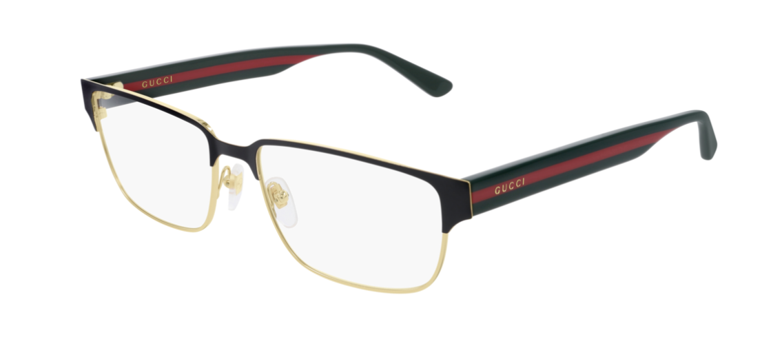 Gucci GG 0753O 001 Black Gold/Green Rectangle Unisex Eyeglasses - Stylish Designer Glasses for Men & Women - Perfect for Fashion, Work & Everyday Wear