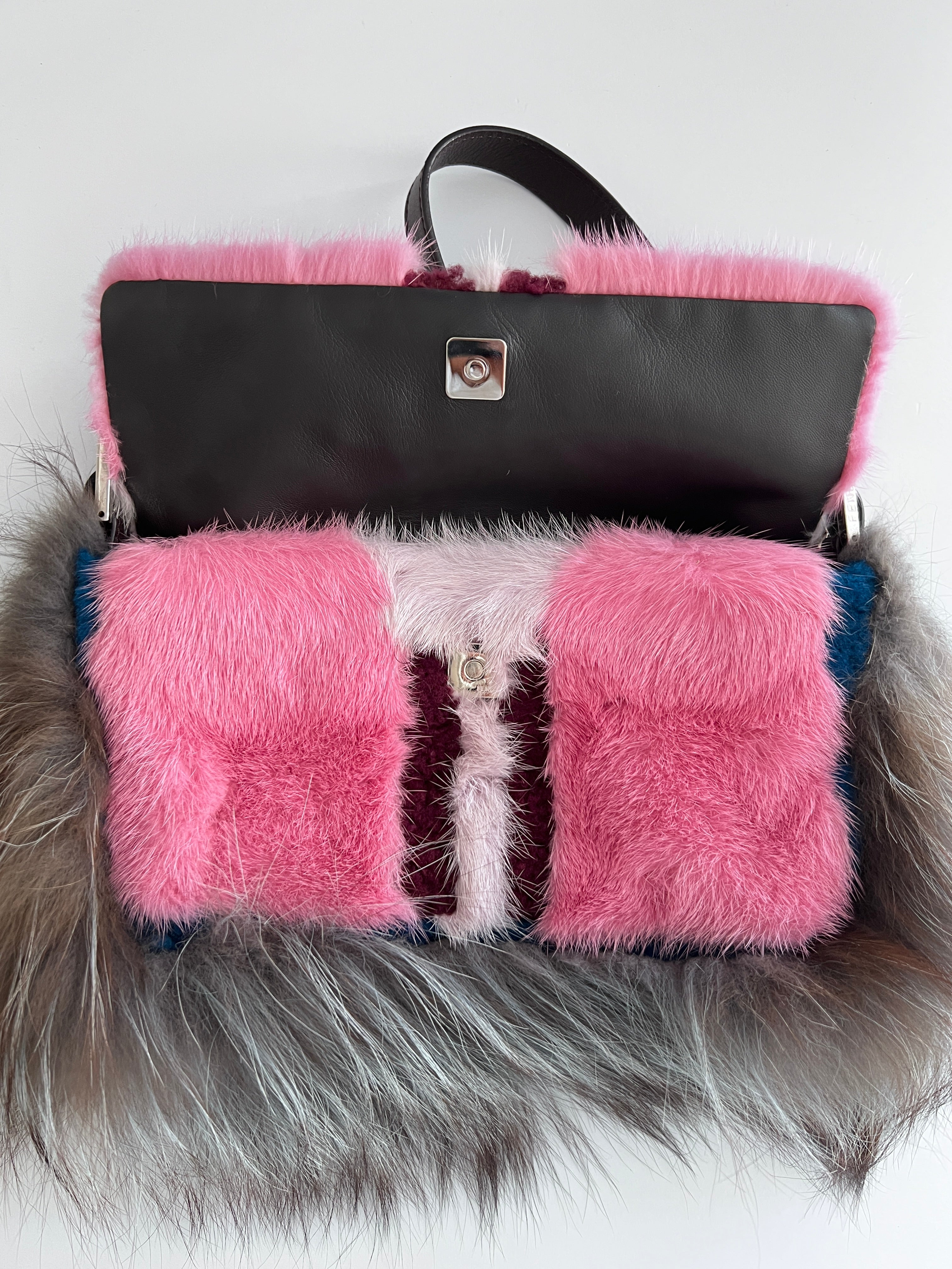 Fendi Luxury Mink & Fox Fur Baguette Handbag for Women | Designer Shoulder Bag | Perfect for Evening Parties, Weddings & Special Occasions