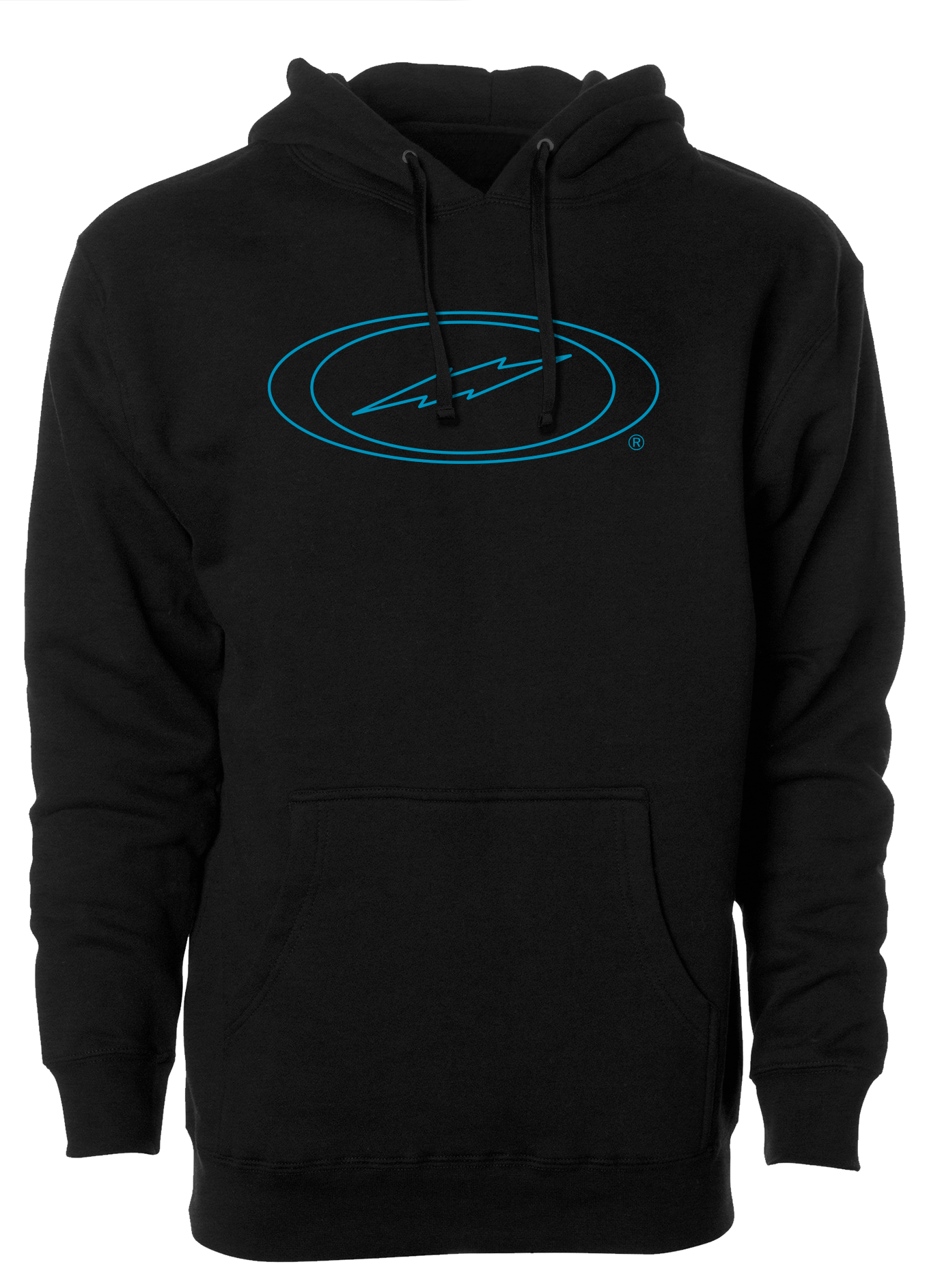 Storm Oval Bolt Logo Hoodie - Electric Blue Outline | Men's Graphic Pullover Sweatshirt | Streetwear Fashion for Casual Wear & Outdoor Activities