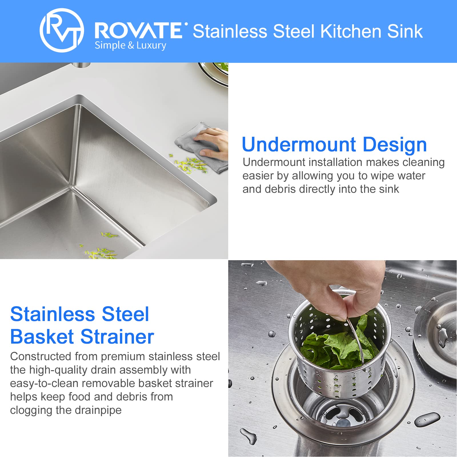 ROVATE 13x15 Inch Undermount Bar Sink - Handmade 304 Stainless Steel Single Bowl Small Kitchen Sink for Wet Bar, Coffee Station & RV - Durable & Rust-Resistant
