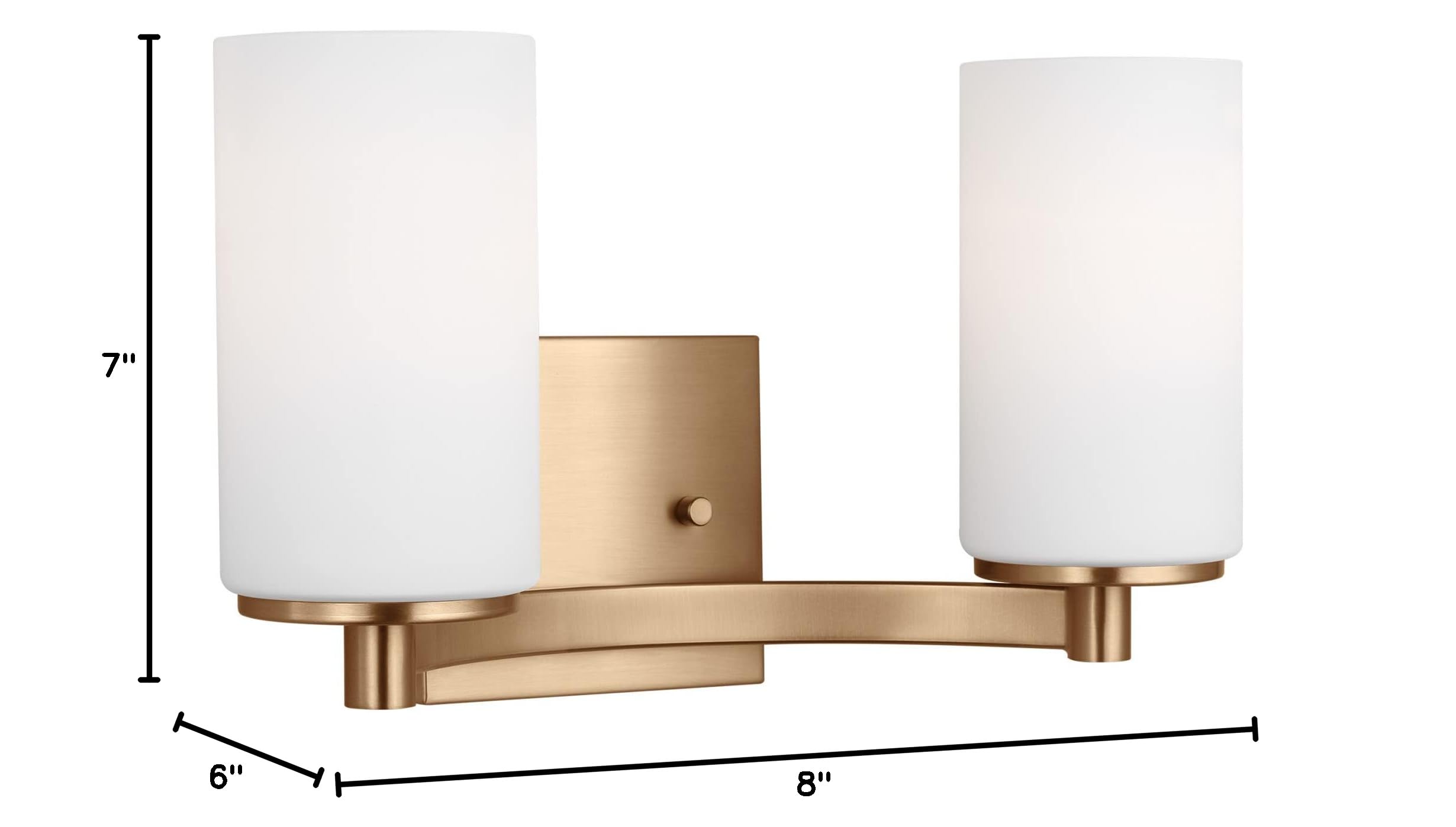 Generation Lighting 2-Light Hettinger Bath Wall Sconce in Satin Brass (Model 4439102-848) - Title 24 Compliant Bathroom Light Fixture for Vanity & Mirror Lighting - Works with LED/Standard Bulbs - Perfect for Modern Bathroom & Powder Room Decor