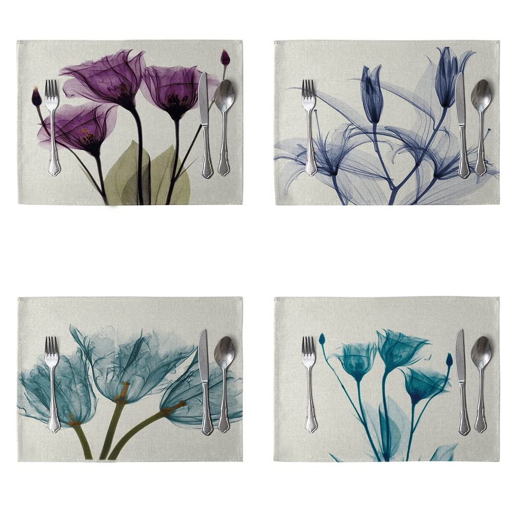 Set of 4 Watercolor Placemats - Style B | Washable & Durable Table Mats for Dining Room, Kitchen, Party Decor, and Home Entertaining