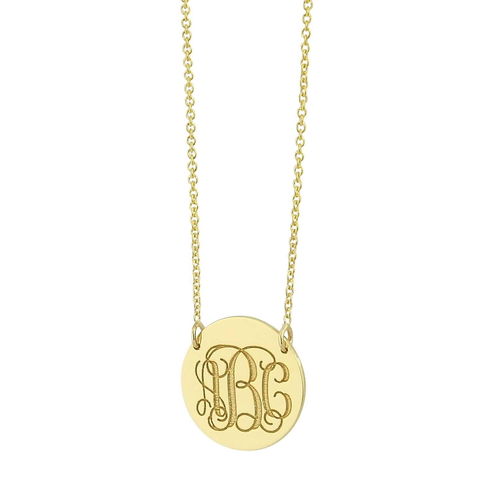 3 Initials Monogram Disc Charm Necklace - 14K Gold Dainty 1/2