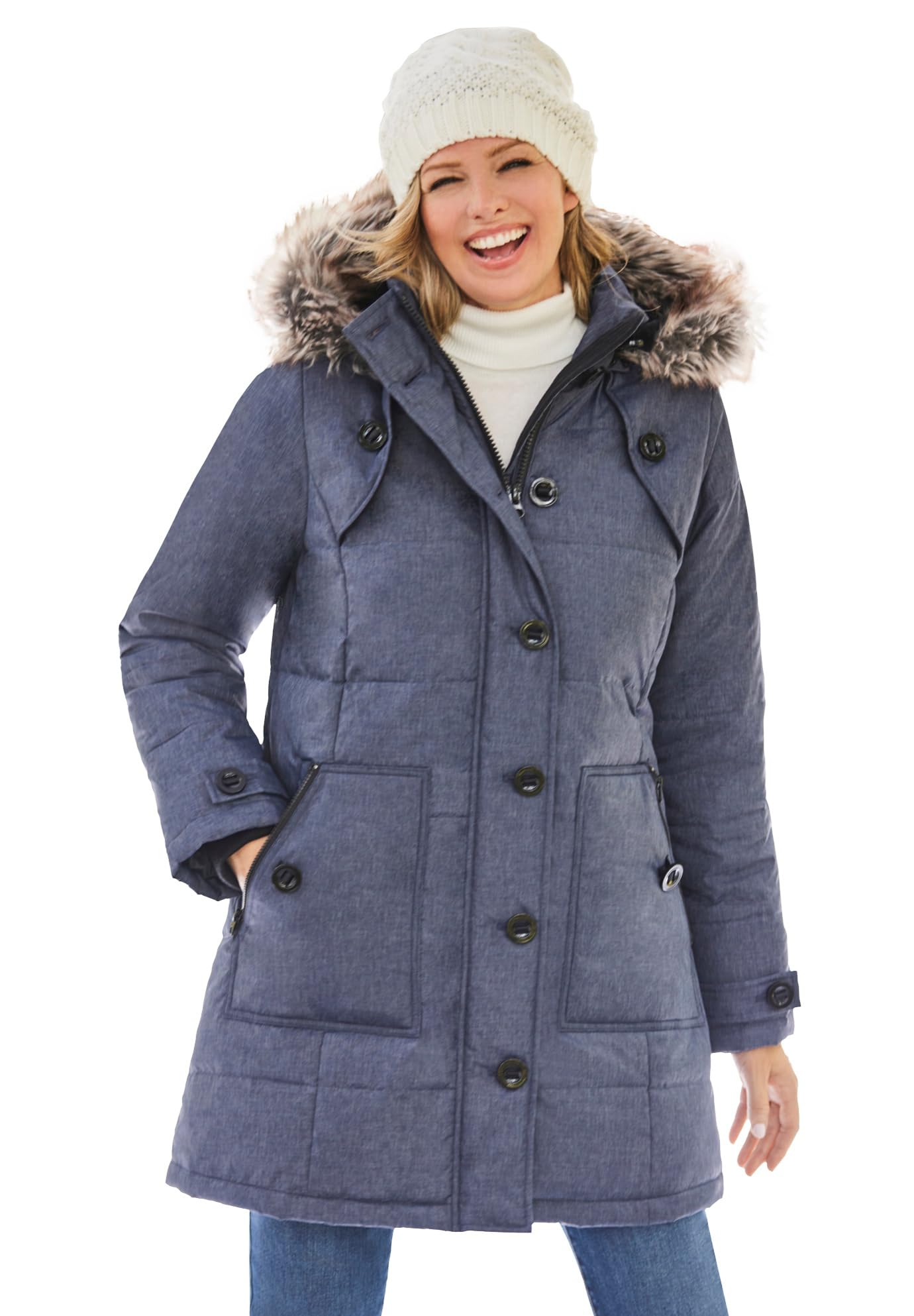 Woman Within Women's Plus Size Heathered Down Puffer Coat - Warm Winter Jacket for Cold Weather, Outdoor Activities & Casual Wear