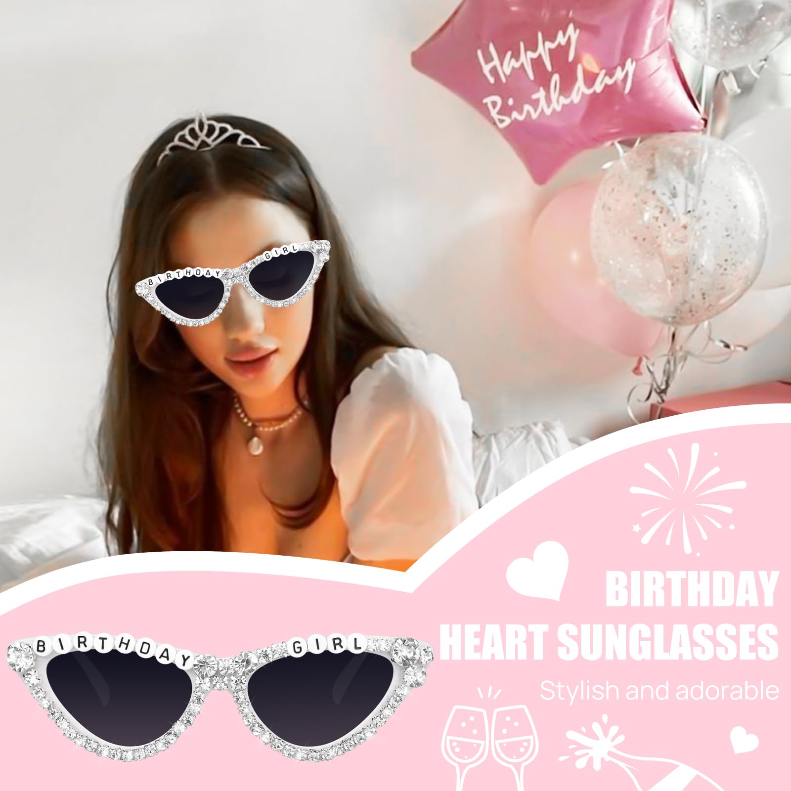 JUSTOTRY Birthday Girl Sunglasses - Pink Fashion Accessories for Women | Birthday Party Outfit & Decorations | Perfect for Bachelorette Parties, Girls' Night Out & Birthday Photoshoots