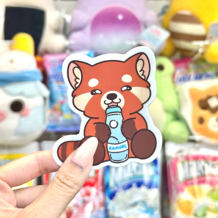 Berry the Red Panda Ramune Vinyl Sticker - Cute Japanese Soda Drink Decal for Laptops, Water Bottles & Notebooks - Kawaii Anime Stickers Collection