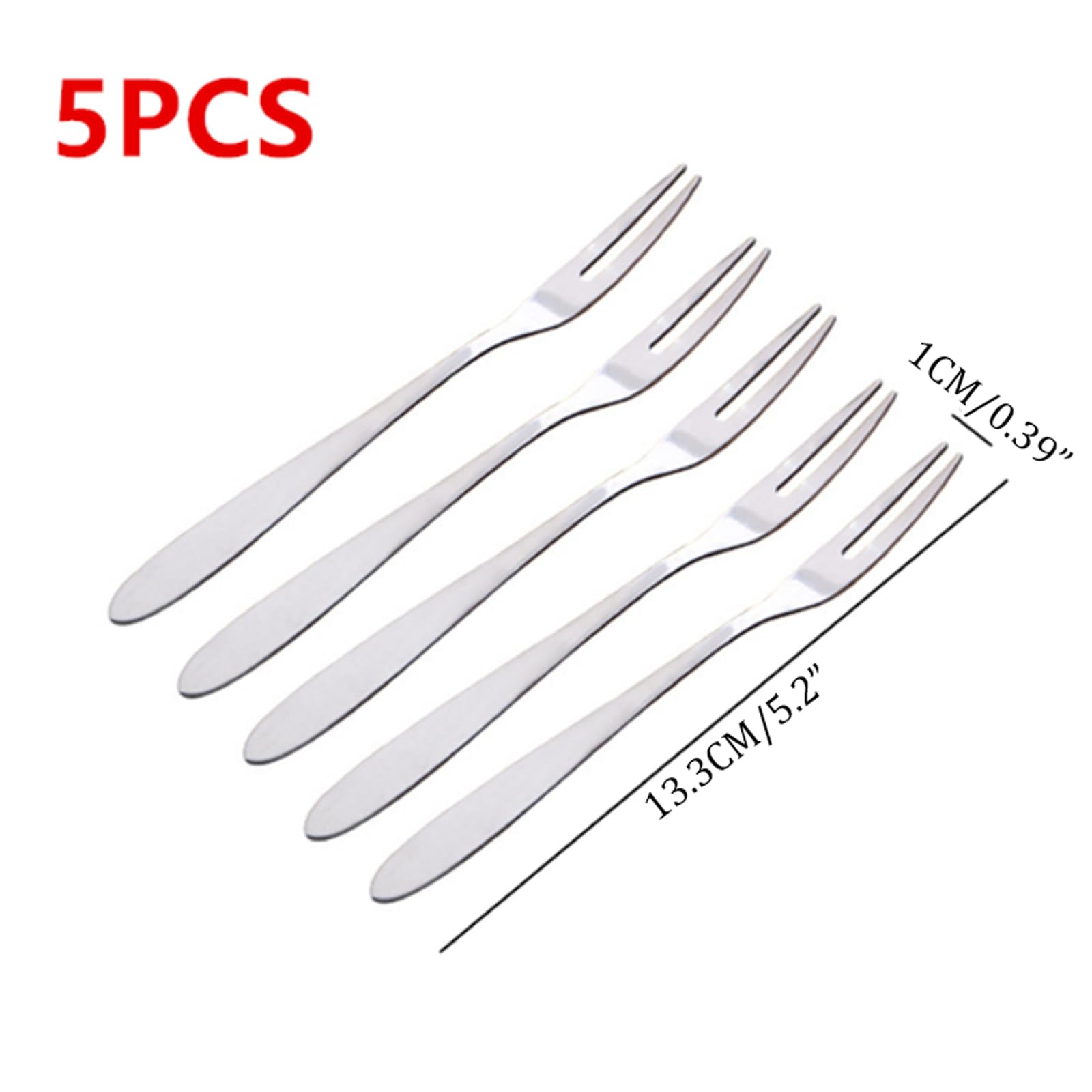 ZABEES 5-Piece Stainless Steel Mini Dessert Forks Set - Silver Two-Prong Fruit & Cake Forks for Home, Party, and Restaurant Use - Food Grade Western Tableware for Snacks, Desserts, and Appetizers
