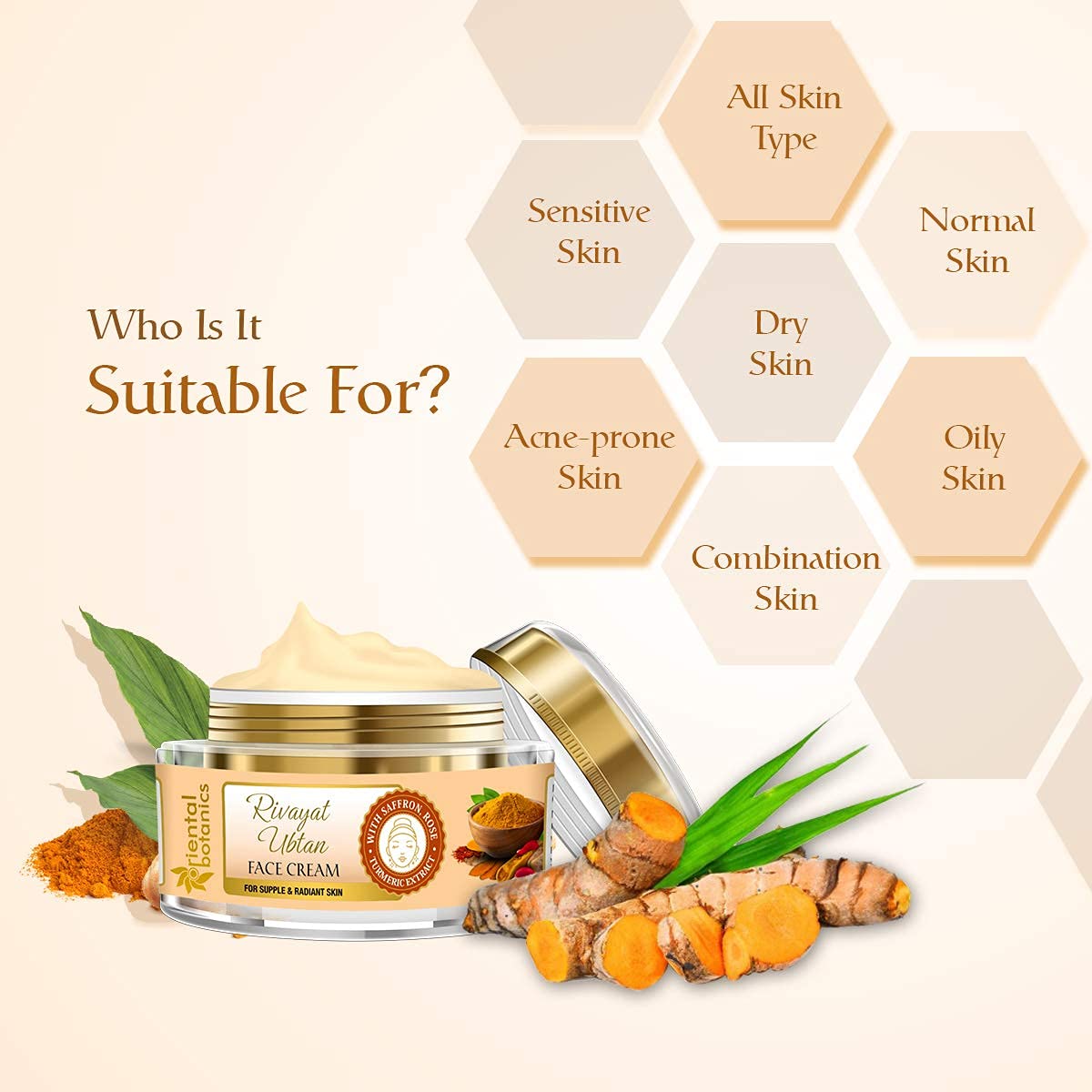 Oriental Botanics Rivayat Ubtan Face Cream 50g - Natural Glow & Nourishment with Traditional Ubtan Ingredients | Paraben & Sulfate Free | Cruelty-Free Vegan Skincare | Perfect for Daily Moisturizing & Brightening Routine