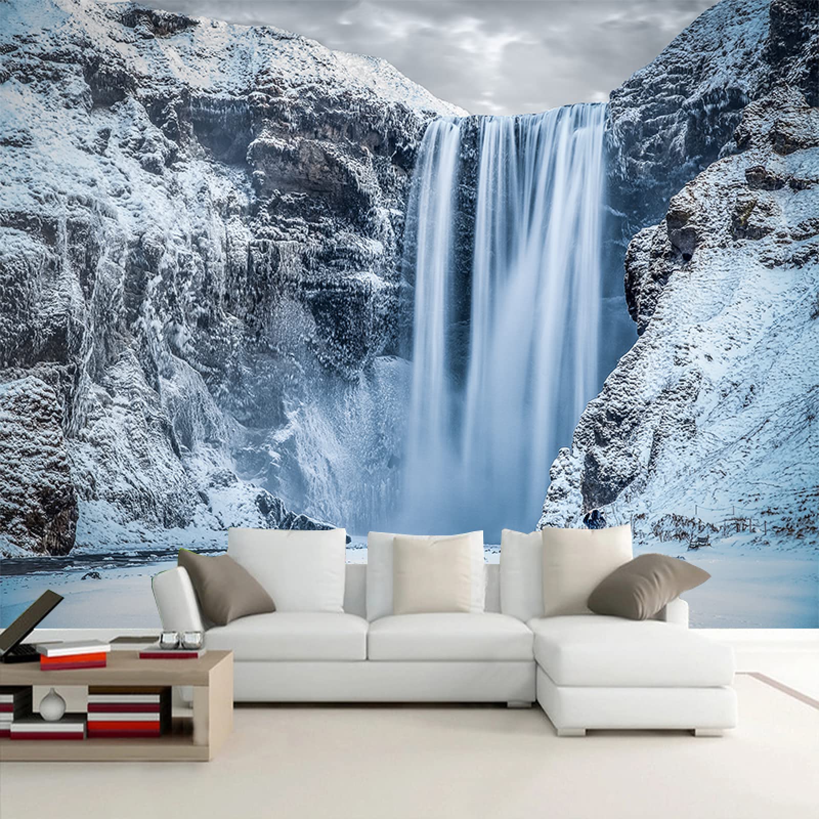 3D Snowflake Falls Natural Landscape Wall Mural - Removable Self-Adhesive Wallpaper for Kids Room, Living Room & TV Backdrop - 122