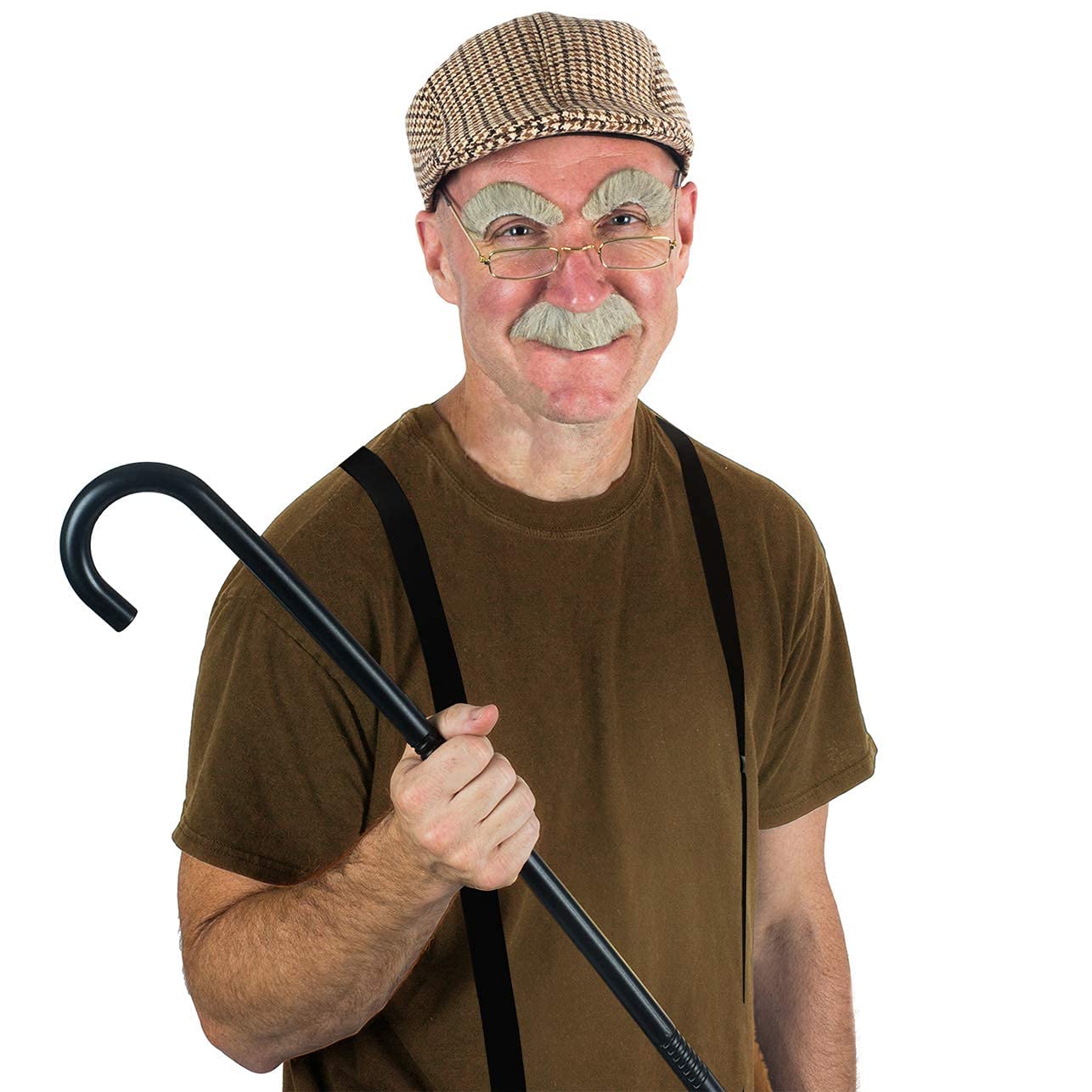 Tigerdoe Old Man Costume Set - Complete Grandpa Outfit with Cane, Glasses, Eyebrows, Mustache & Hat | Perfect for Halloween, Cosplay, Theater, and Costume Parties