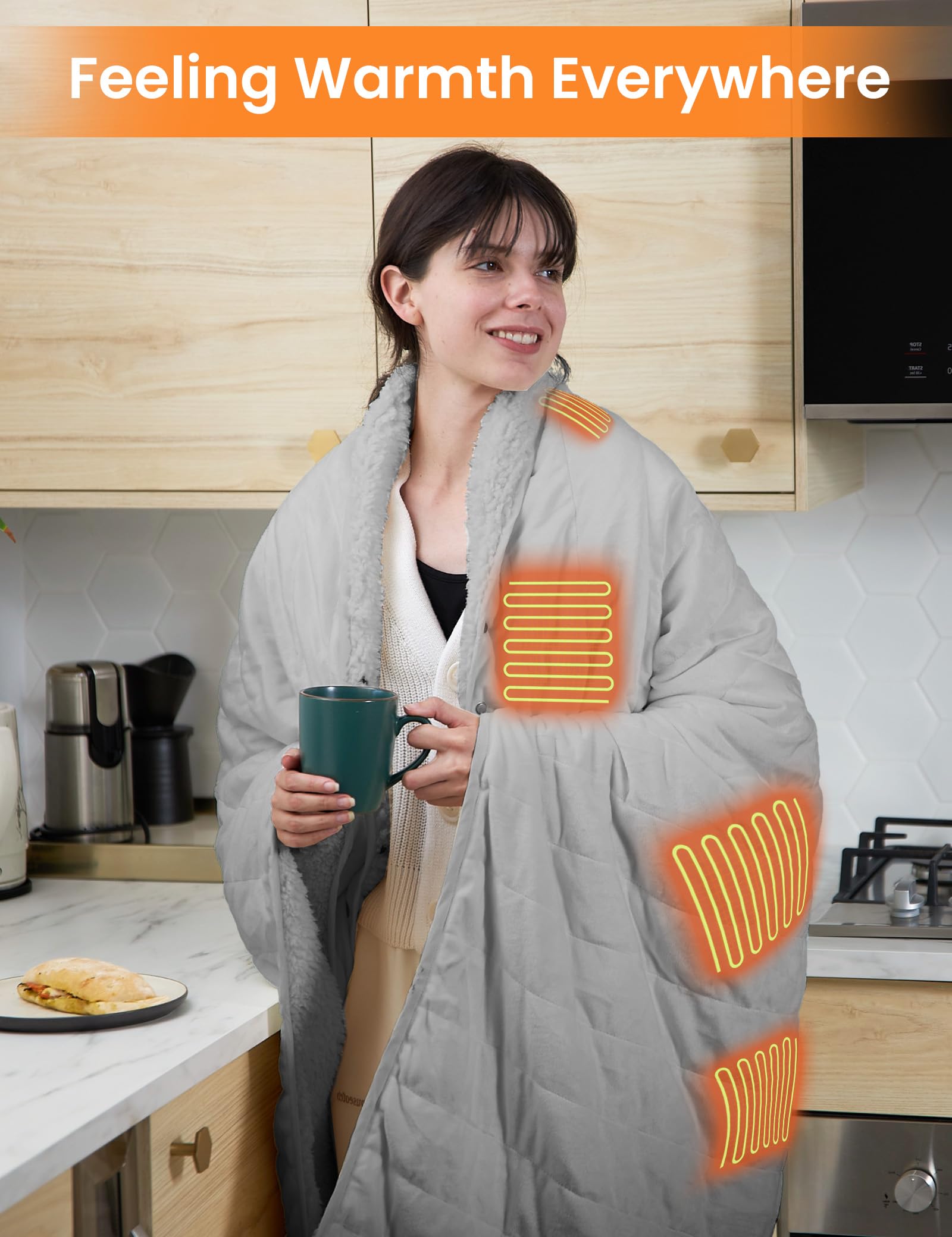 Ourea Battery Powered Heated Blanket - 10000mAh Rechargeable Portable Electric Blanket with 3 Heat Settings | Indoor Use for Camping, Travel, Office & Home (Hearth Grey)