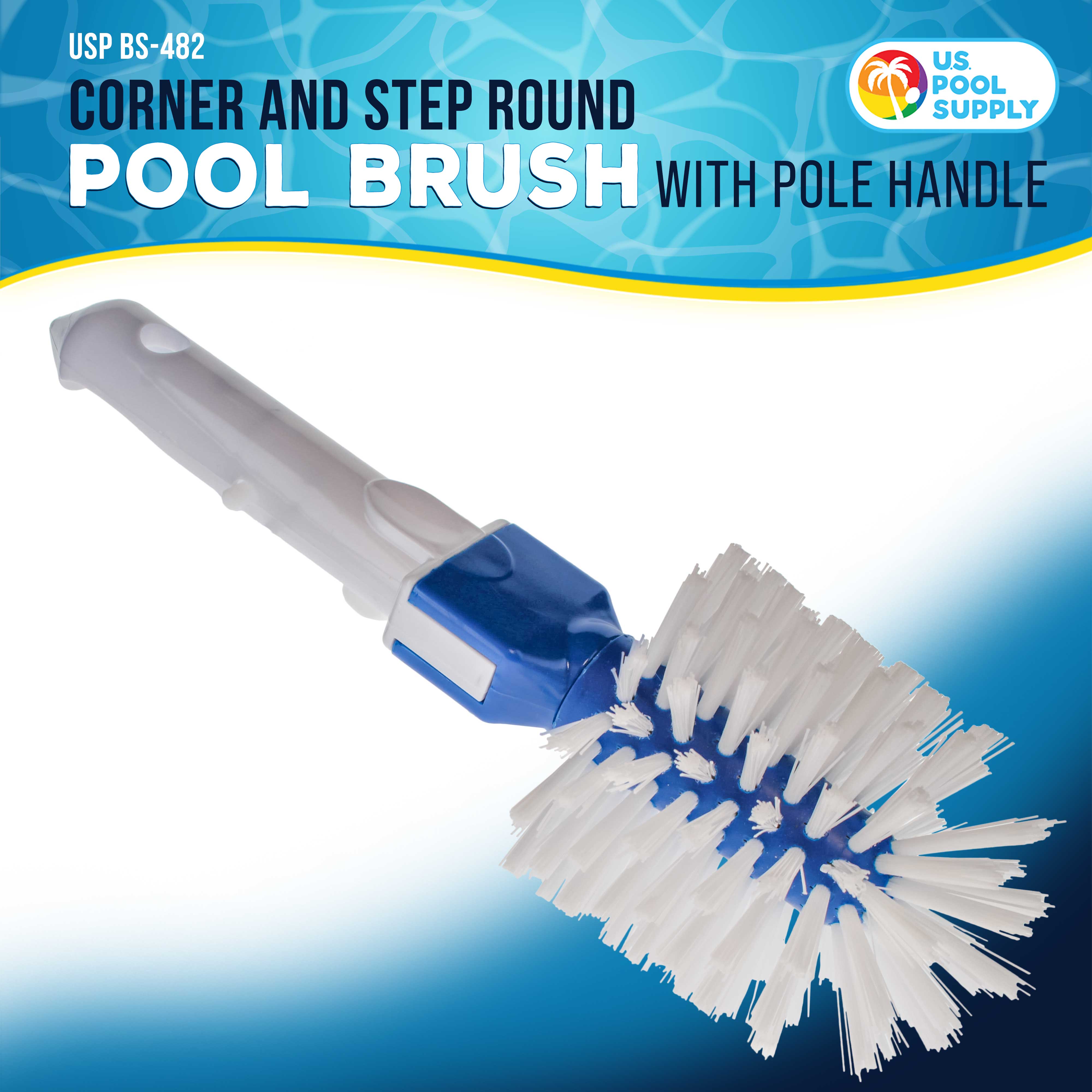 **Heavy-Duty Round Pool Brush with Pole Handle - Strong Nylon Bristles for Cleaning Corners, Steps, Spa Jets - Ideal for In-Ground & Above-Ground Pools - Perfect for Removing Algae, Debris & Dirt**