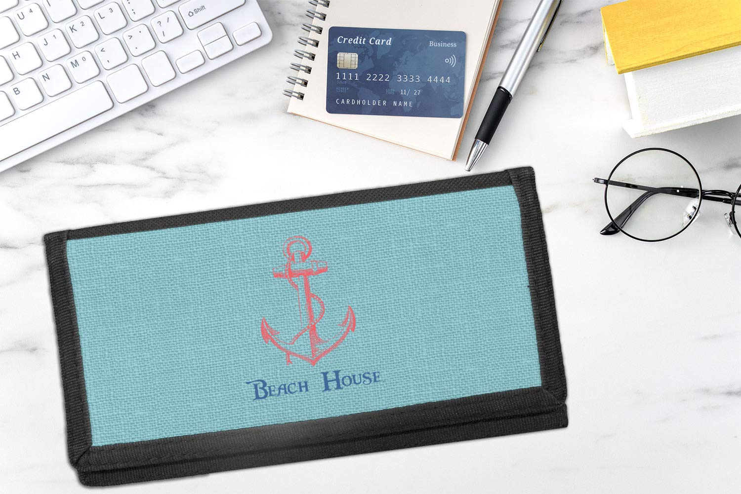 Personalized Chic Beach House Canvas Checkbook Cover - Custom Monogram Wallet for Women - Perfect for Beach Vacations, Gifts & Everyday Use