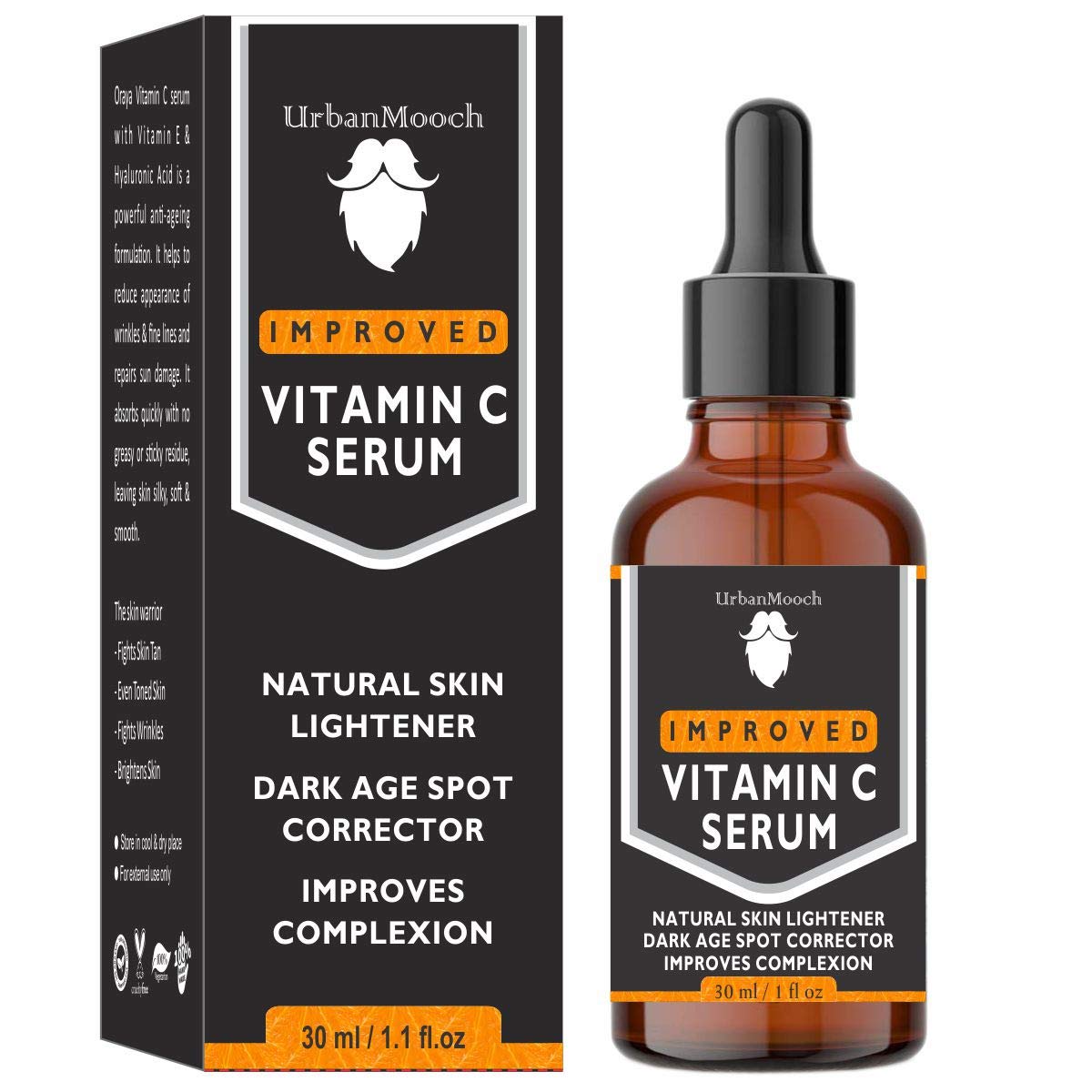 UrbanMooch 10% Vitamin C Face Serum with Niacinamide & Hyaluronic Acid - Brightening Serum for Dark Spots, Pigmentation & Collagen Boost - All Skin Types - 30ml - Perfect for Daily Skincare Routine & Nighttime Use