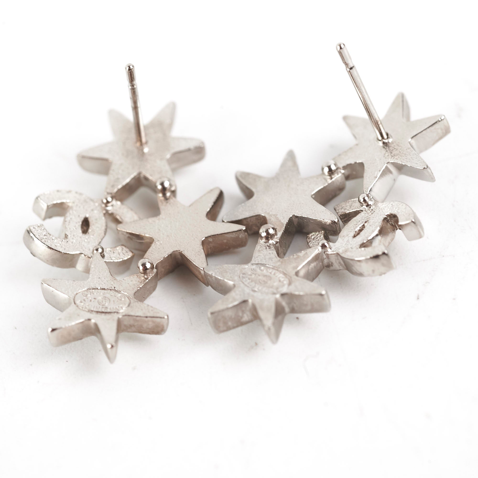 Chanel Star Logo Rhinestone Silver Earrings - Fashion Costume Jewelry for Women - Perfect for Parties, Weddings & Evening Events