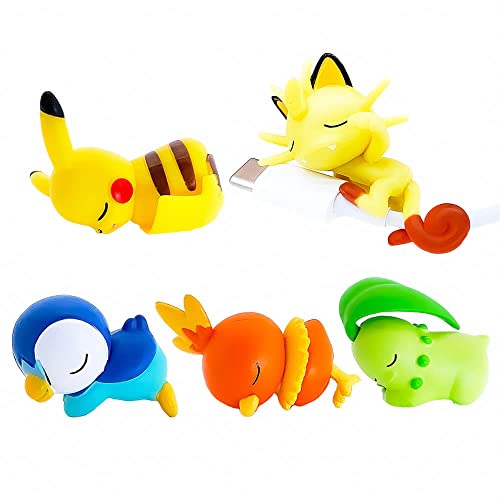 WAINCRAFTS Anime Bites Cable Protectors - 5 Cute Anime Charger Pet Saver Buddies for iPhone iPad USB Cables | Prevent Chewing Damage | Perfect for Pet Owners & Anime Fans