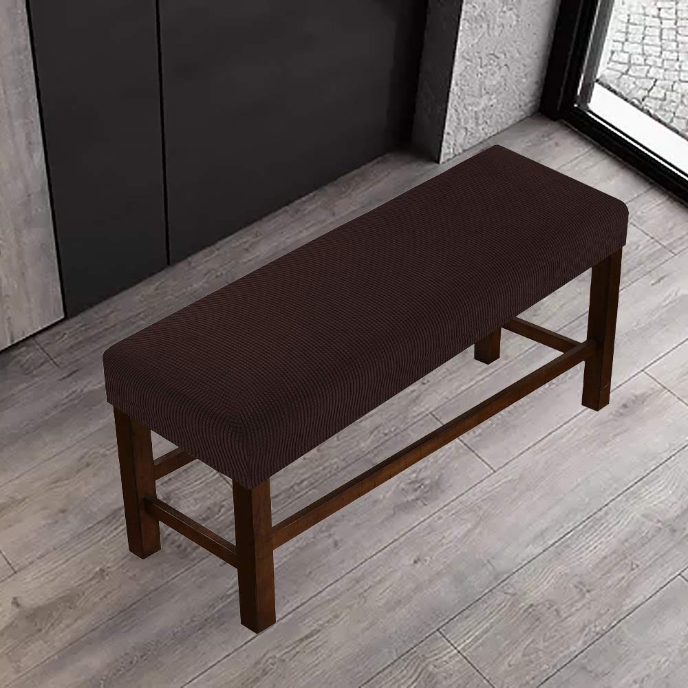 Stretch Jacquard Dining Room Bench Slipcover - Removable, Washable & Anti-Slip Seat Protector - Fits Most Benches for Living Room, Bedroom & Kitchen - Perfect for Home Decor & Furniture Protection (Brown)