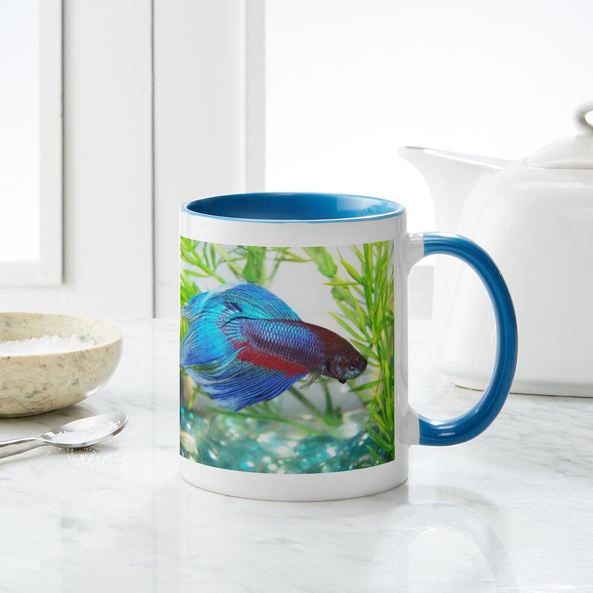 Betta Fish Ceramic Coffee Mug 11 oz (325 ml) - Perfect for Tea, Hot Chocolate & Office Use - Unique Fish Lover Gift Idea