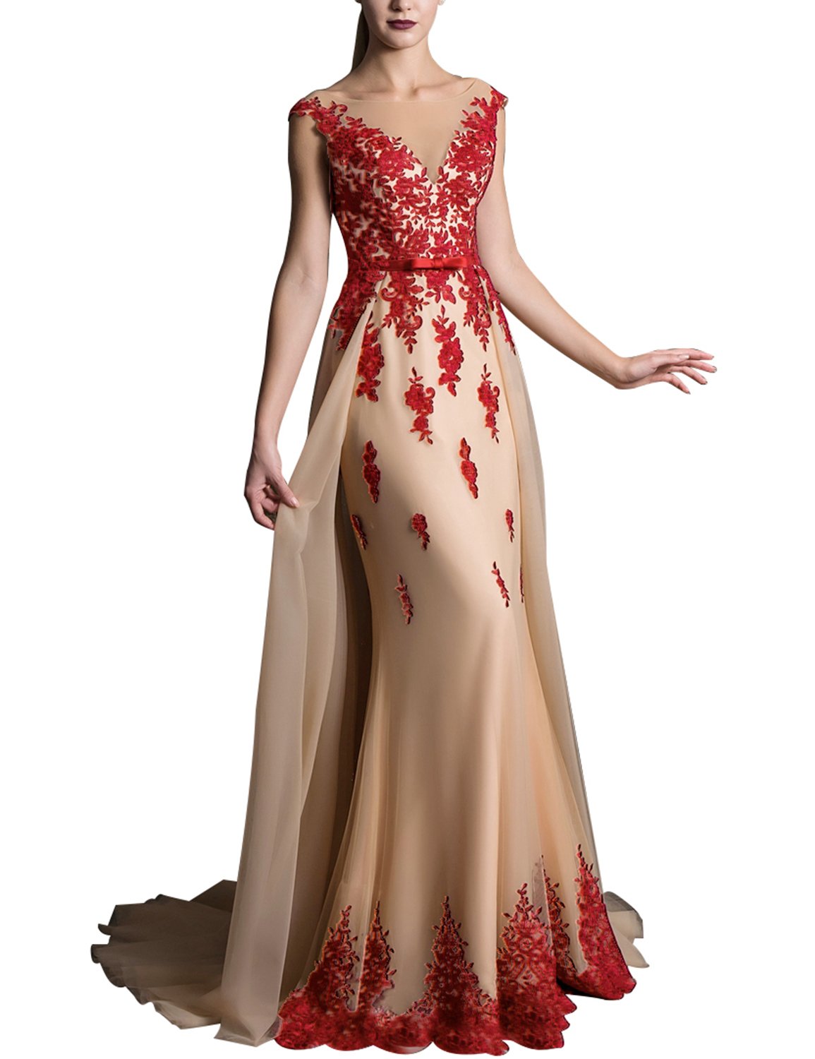Elegant Lace Prom Dress for Girls - Long Sweep Train Evening Gown EV429 | Homecoming, Wedding, Quinceañera, Formal Party Attire