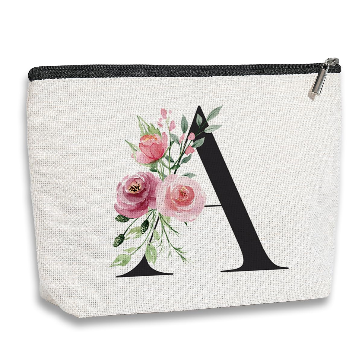 Personalized Initial Makeup Bag for Women - Monogrammed Cosmetic Pouch (Letter A) - Perfect Bridesmaid Gifts, Birthday Gifts for Mom, Best Friend & Bride - Great for Travel, Wedding Essentials & Daily Beauty Storage