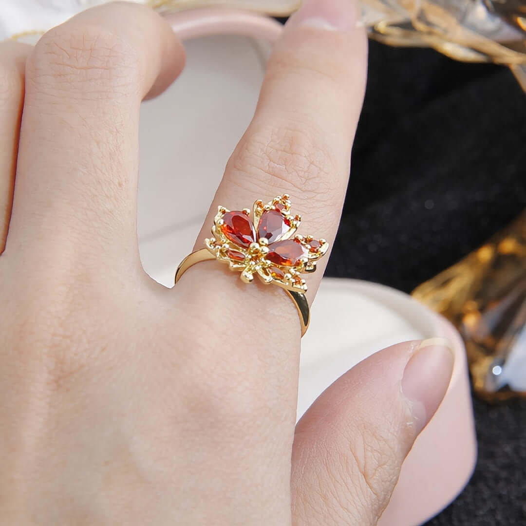 Autumn Fall Maple Leaf Adjustable Ring - GS042 | Vintage Nature Inspired Jewelry for Women | Perfect for Thanksgiving, Halloween & Cozy Fall Outfits
