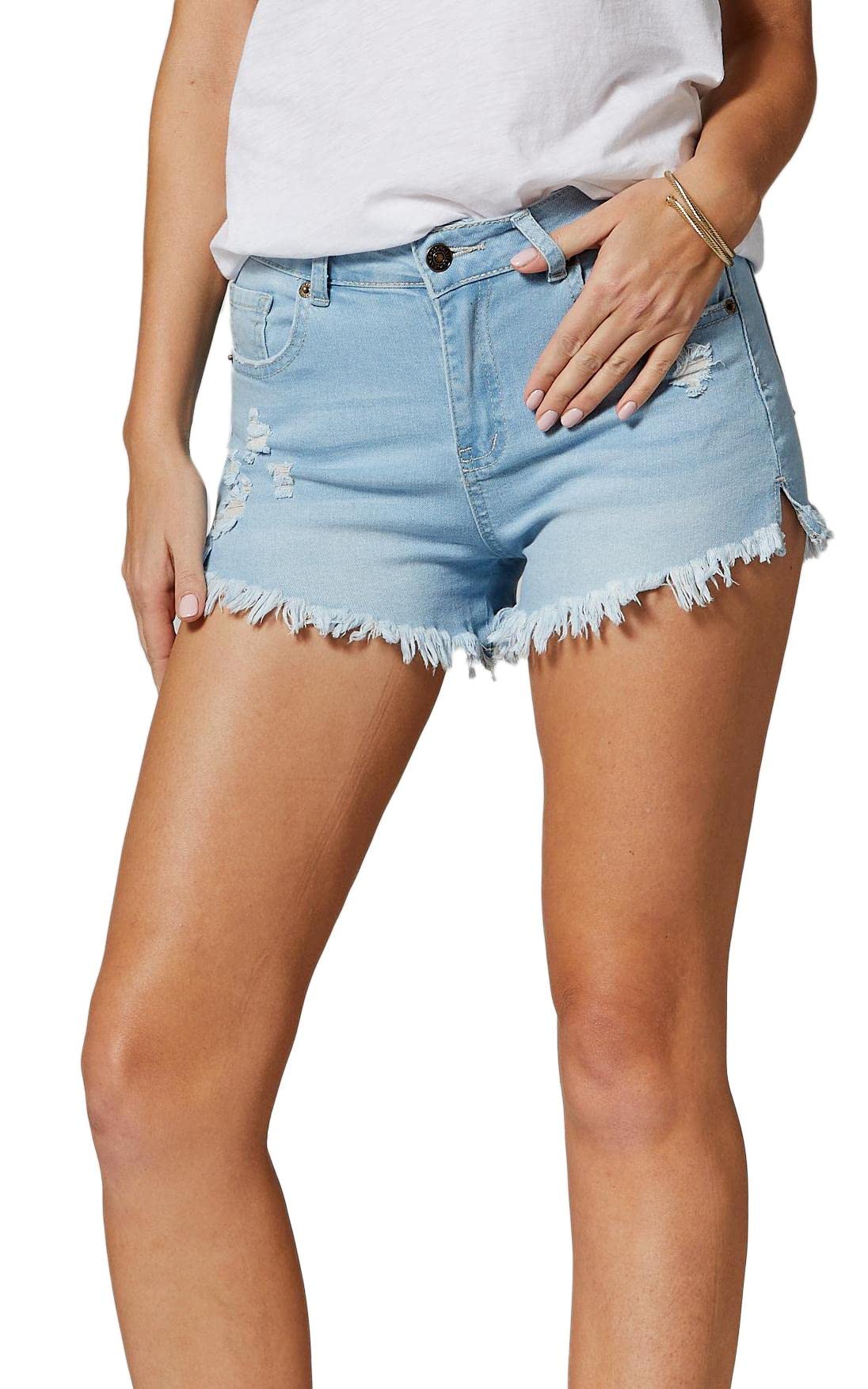 Women's High Waisted Stretchy Denim Jean Shorts - Comfortable & Flattering Fit for Summer, Beach, and Casual Outings