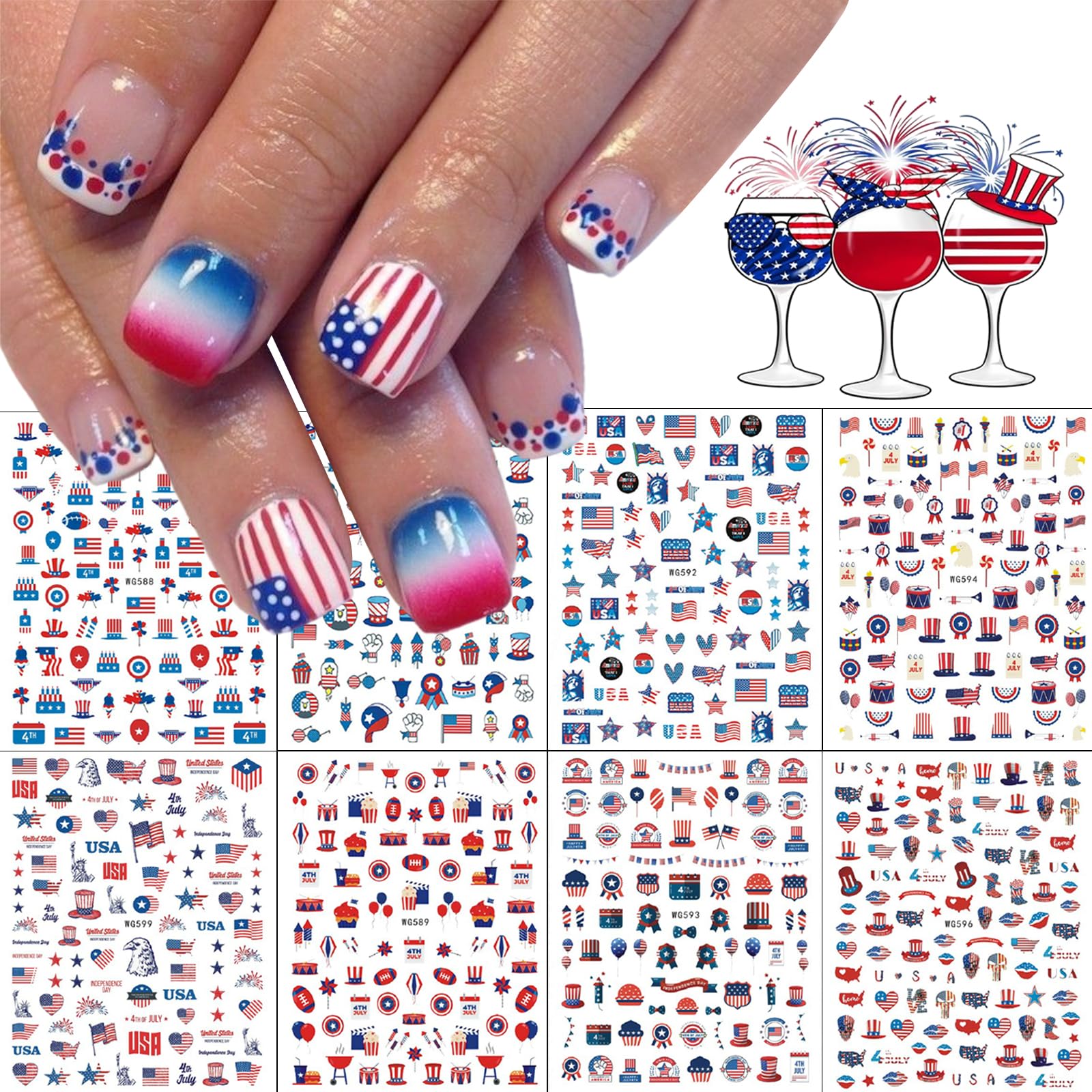 4th of July Nail Stickers - Patriotic American Flag & Firework Designs for Independence Day Nails
