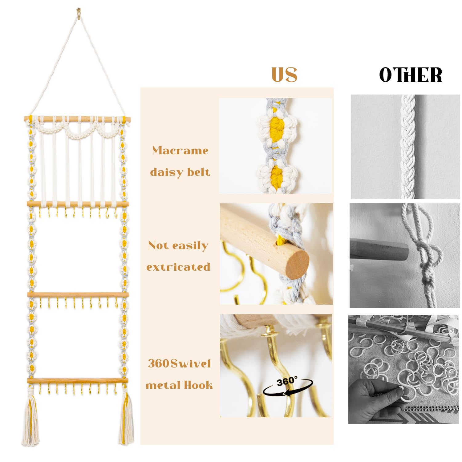 Jontell Daisy Hair Bow Holder - Wall-Mounted Organizer for Girls Hair Bows, Baby Headbands & Necklaces - 5 Functional Storage Areas - Perfect for Bedroom, Nursery & Bathroom Accessory Organization