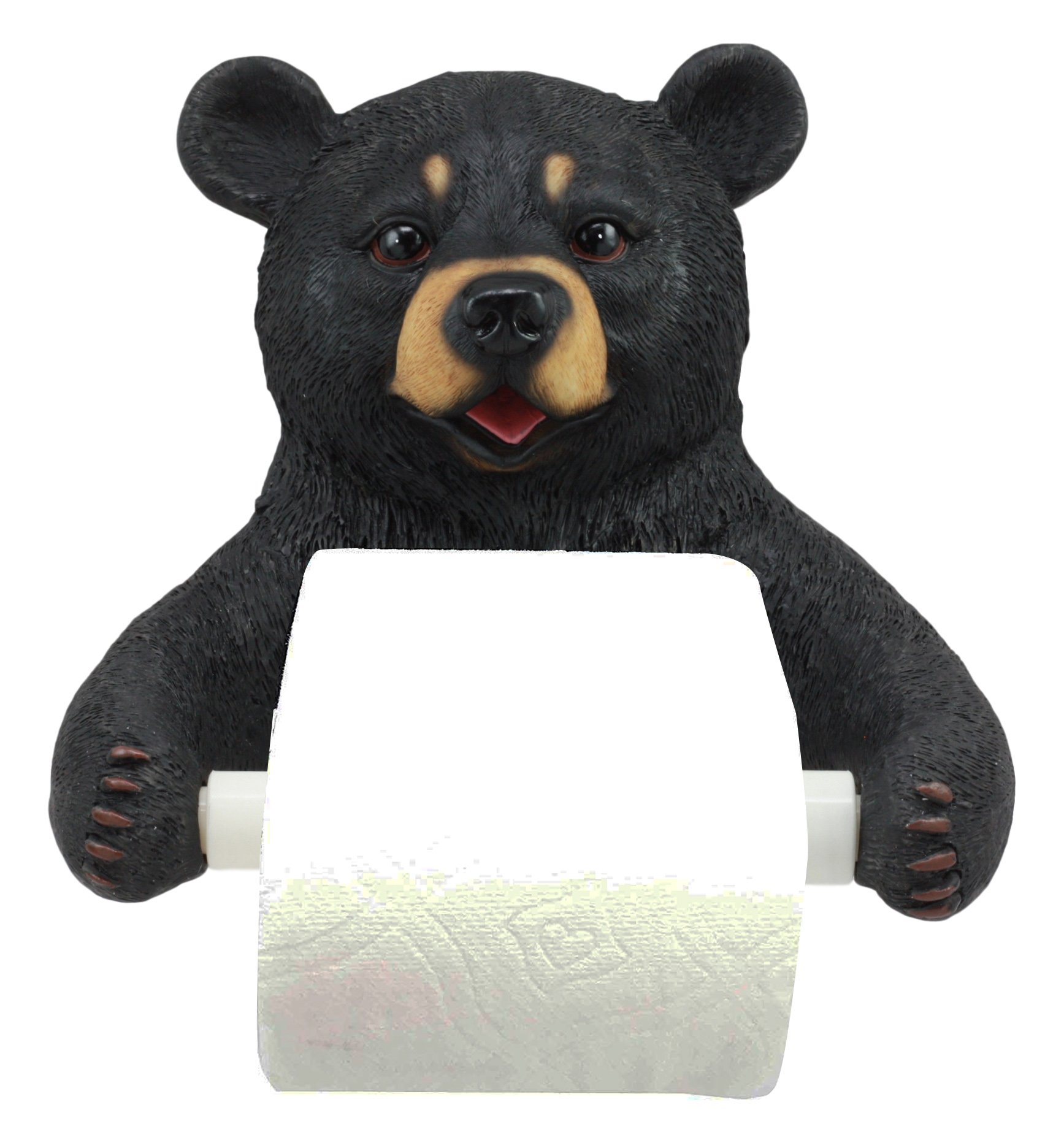 Ebros Whimsical Black Bear Toilet Paper Holder - Rustic Cabin Bathroom Wall Decor (8.25