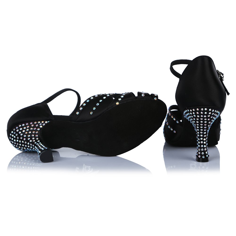 HROYL Women's Rhinestone Latin Ballroom Dance Shoes for Bachata, Salsa, Practice & Performance - Comfortable & Stylish Dance Shoes YCL375 | Perfect for Dance Classes, Competitions & Social Events