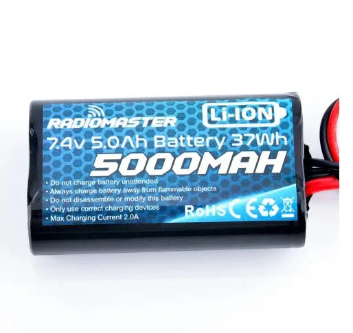 RadioMaster 2S Li-ion Battery 7.4V 5000mAh with XT30 Connector - Compatible with TX16S Radio Transmitter & Remote Controller - Perfect for RC Drones, FPV Racing, and Long-Duration Flight Sessions