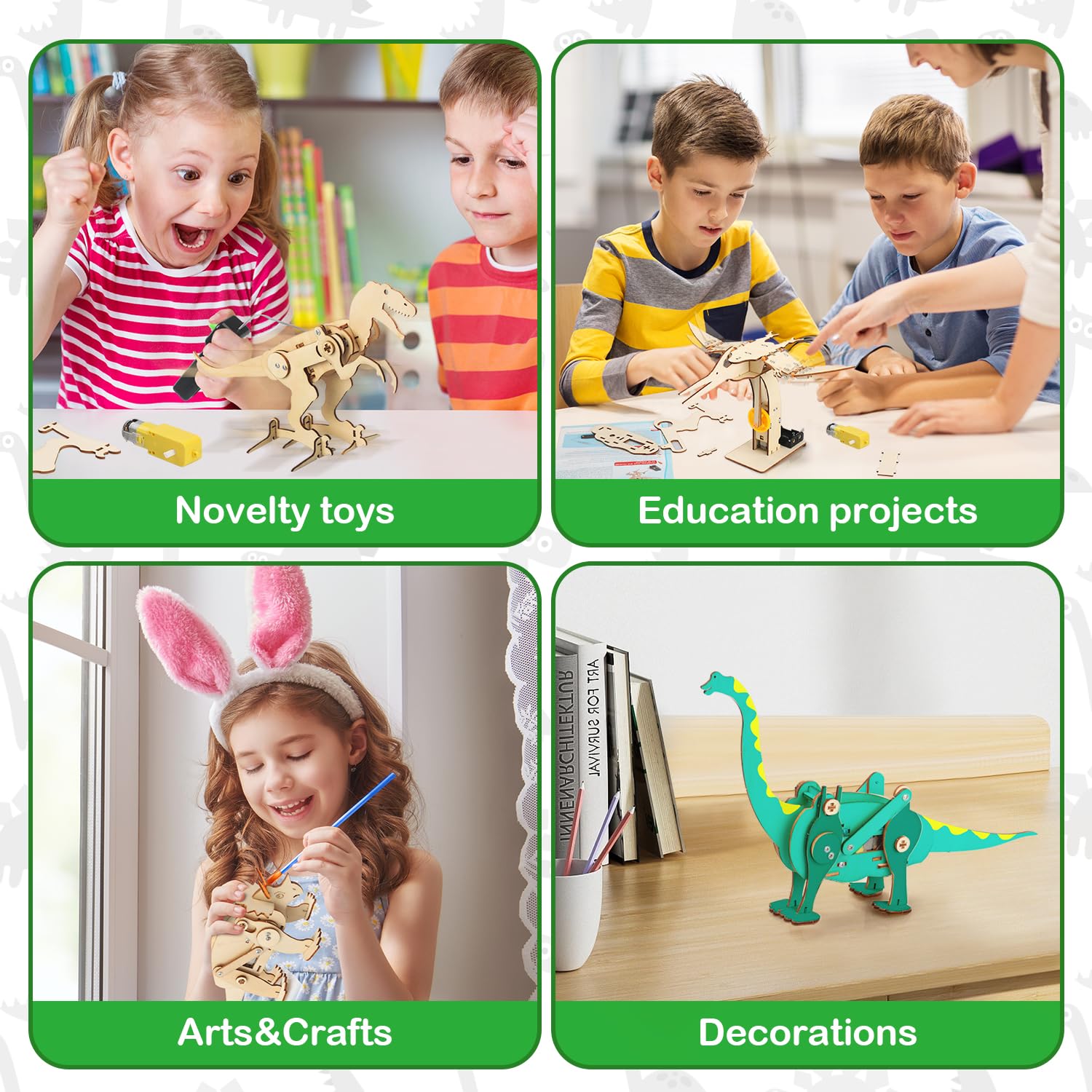 Poraxy 4-in-1 STEM Dinosaur Toys Kit - Educational Wooden Robot Building Puzzles for Kids Ages 7-13 - Science Learning Projects & Creative Crafts - Perfect Birthday Gifts for Boys & Girls - Fun for Classroom STEM Activities & Family Bonding Time