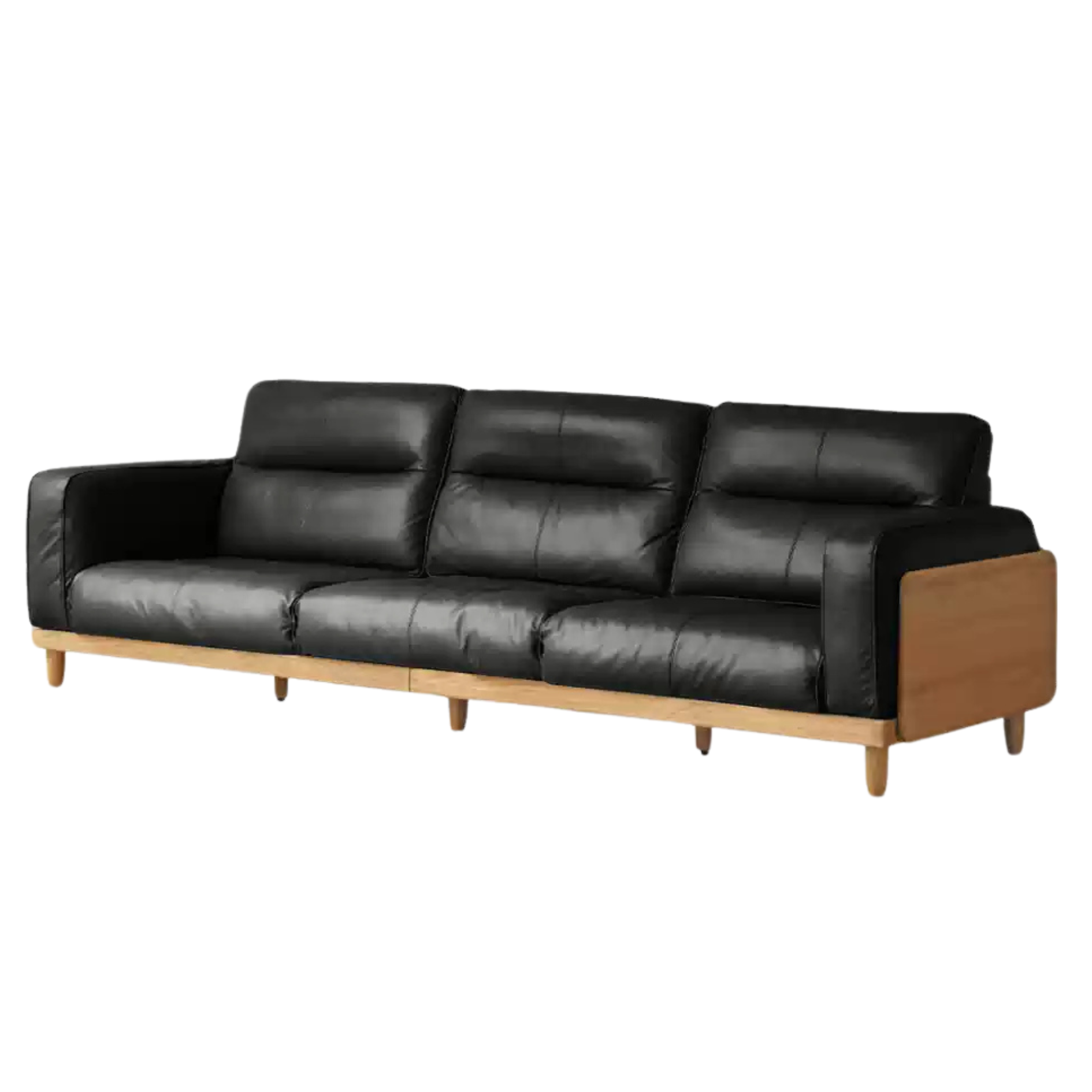 Premium Oak Solid Wood Straight High Back Cloth Leather Sofa - Modern Living Room Furniture for Home Office & Lounge Comfort