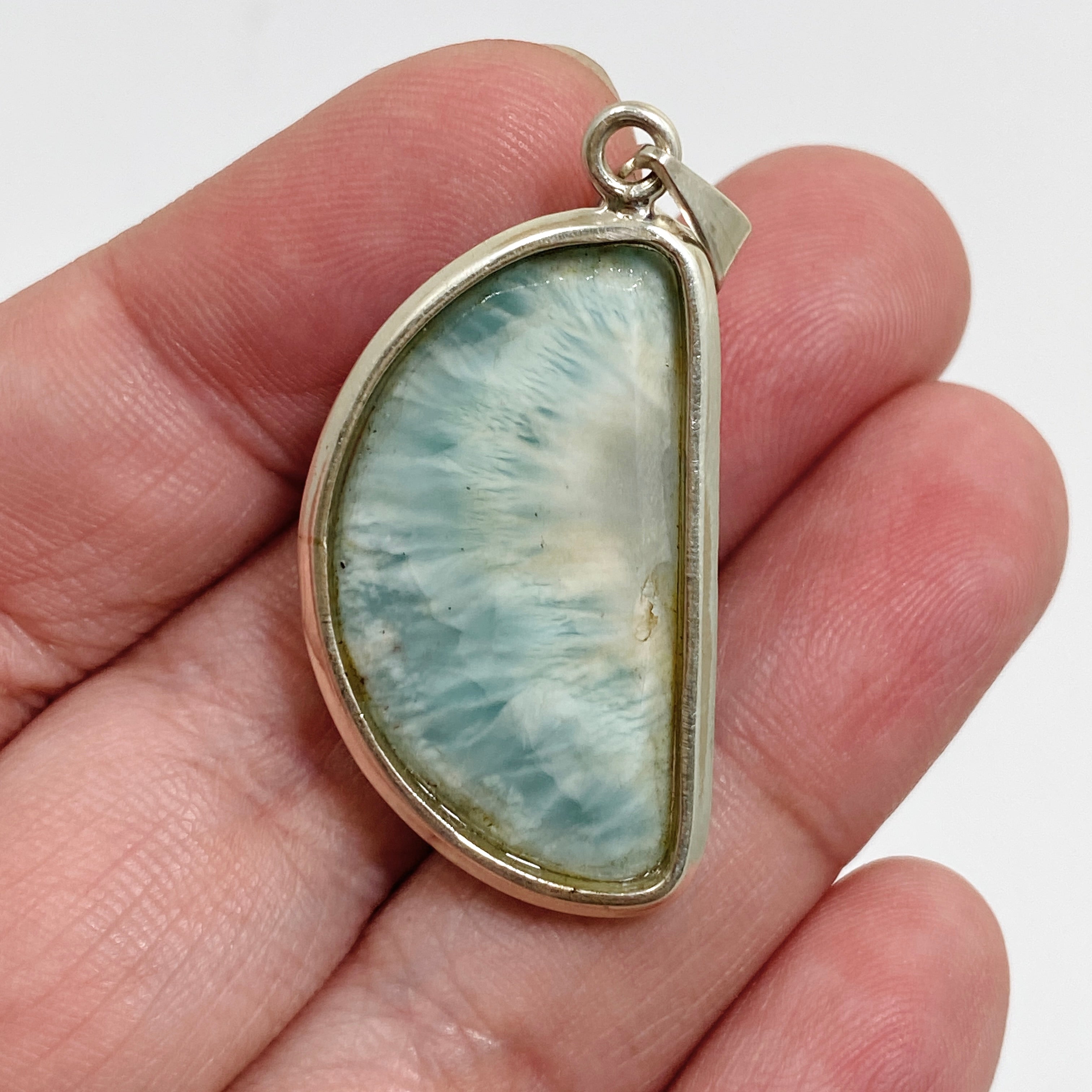 Natural Larimar Freeform Cabochon Pendant Necklace - Handmade Blue Stone Jewelry for Women - Perfect for Beach Vacations & Boho Fashion