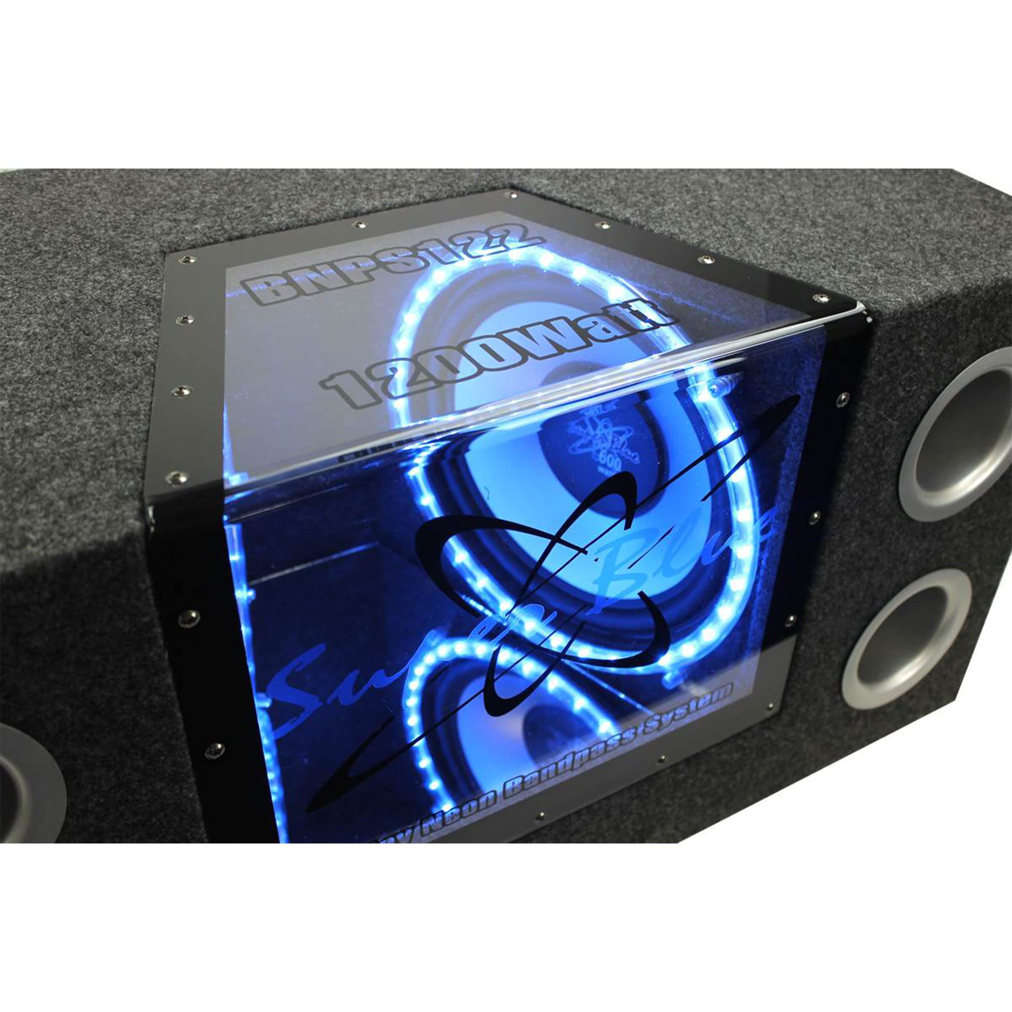 12'' 1200W Powered Subwoofer Speaker with Blue LED Lights - 2-Way Bandpass Car Audio System in Vented Enclosure | Premium Bass for Cars, Trucks & Home Theater | Perfect for Road Trips, Parties & Movie Nights