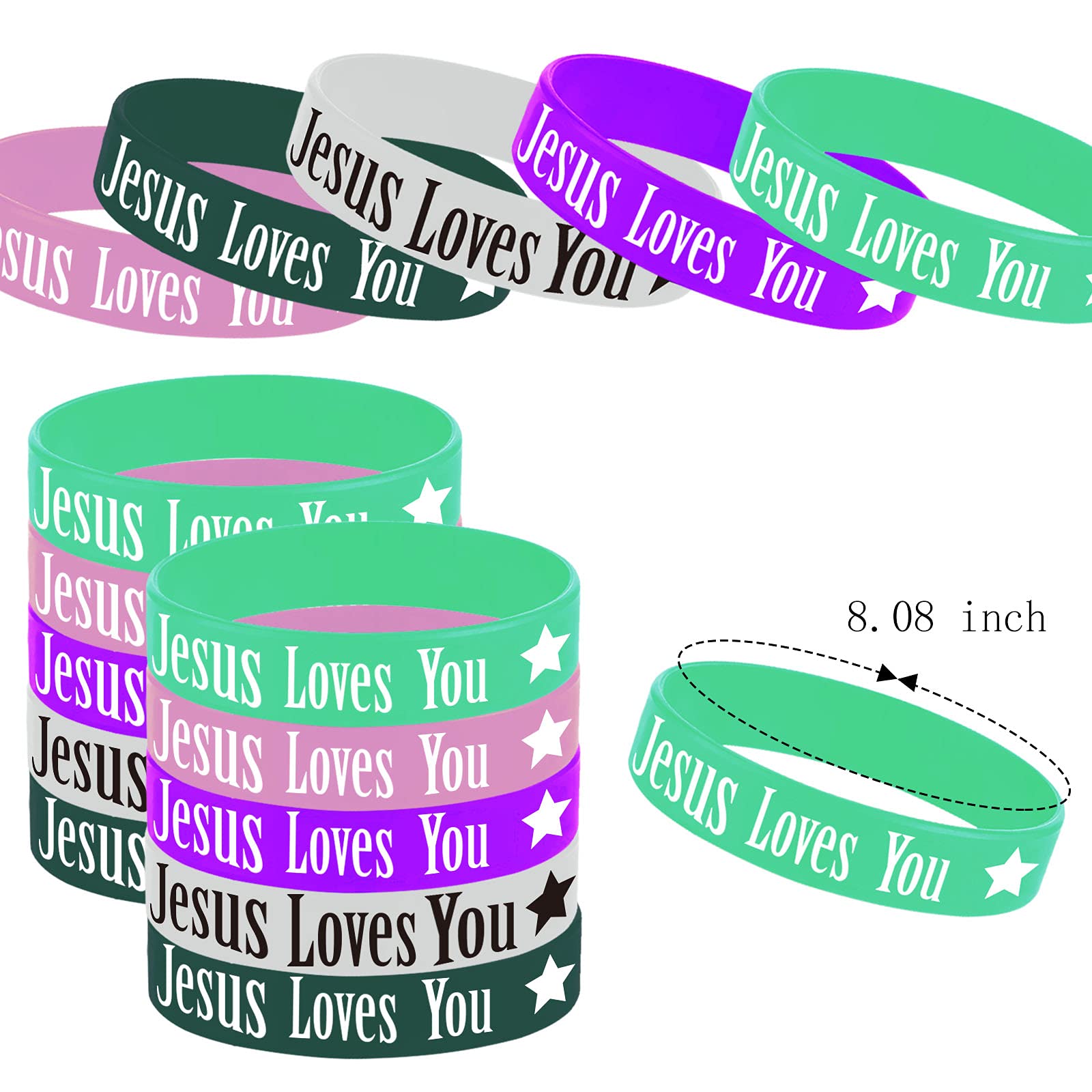 36PCS Jesus Loves You Rubber Bracelets - Religious Christian Wristbands for Easter, Sunday School, Baptism, Church Events - Bulk Party Favors, Goodie Bag Fillers, Gifts & Decorations