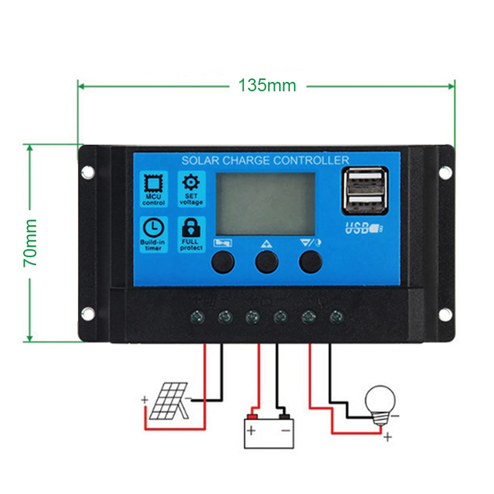 60A 12V/24V Solar Charge Controller with LCD Display & USB Port - Intelligent MPPT Regulator for RV, Boat, Off-Grid Solar Systems