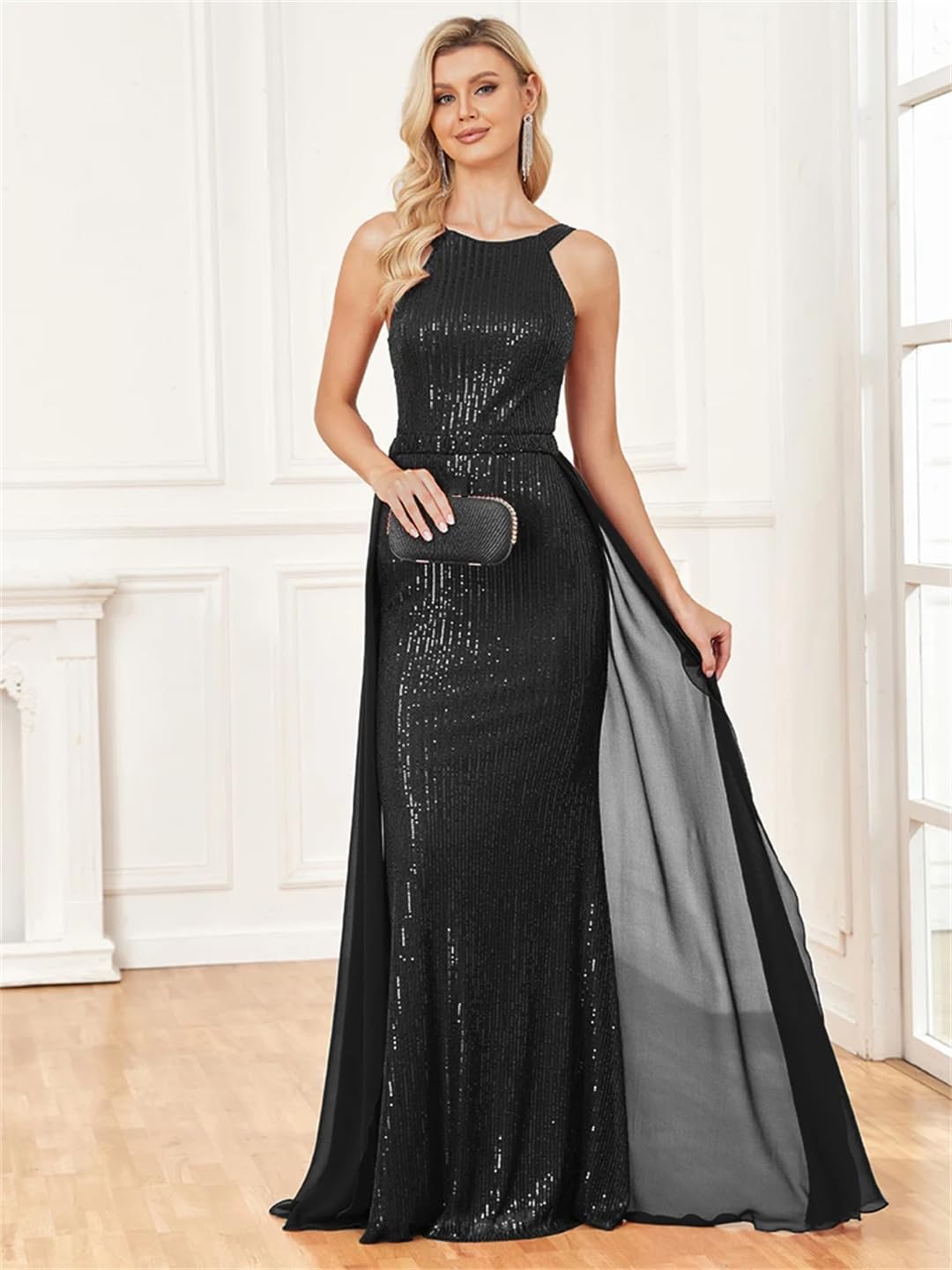 Elegant Sequin Evening Dress for Women - Off Shoulder Mermaid Gown for Wedding, Cocktail Party & Formal Events | Long O-Neck Prom Dress for Special Occasions