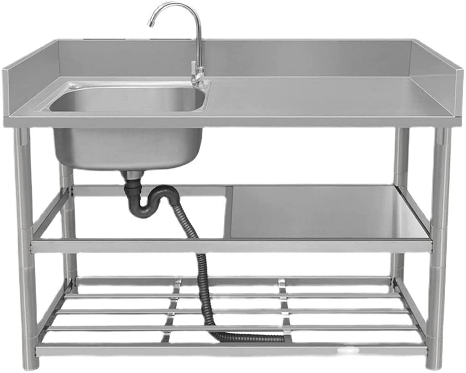 Commercial Catering Sink - 304 Stainless Steel Kitchen Sink with 3-Tier Storage Shelf & 360° Swivel Faucet | Heavy-Duty Free-Standing Wash Basin for Restaurants, Bars, Cafeterias & Commercial Kitchens | Perfect for Food Prep, Dishwashing & High-Traffic Areas