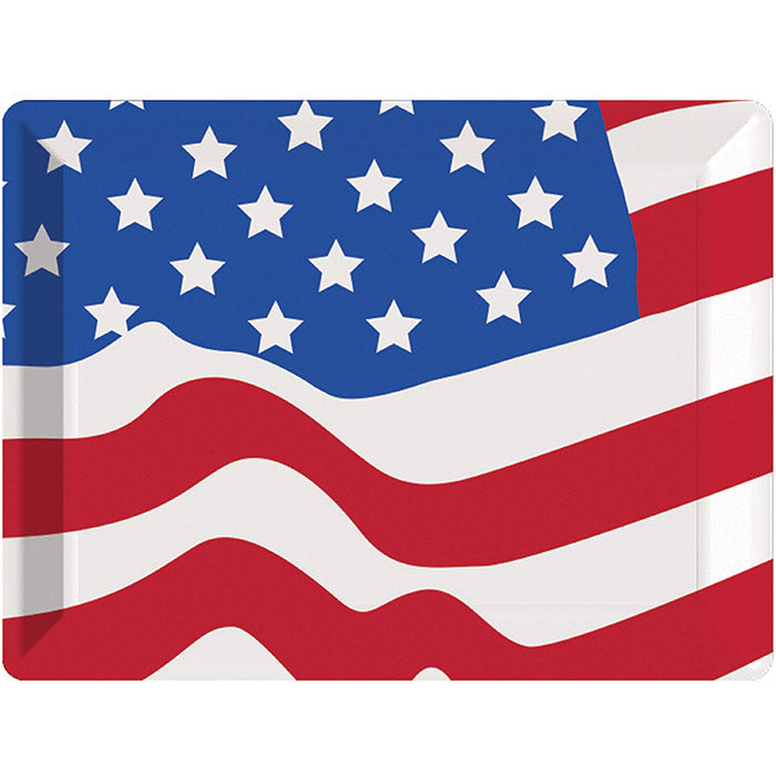 12-Piece Bulk Patriotic Plastic Flag Serving Trays - Perfect for 4th of July Parties, BBQs, and Patriotic Events