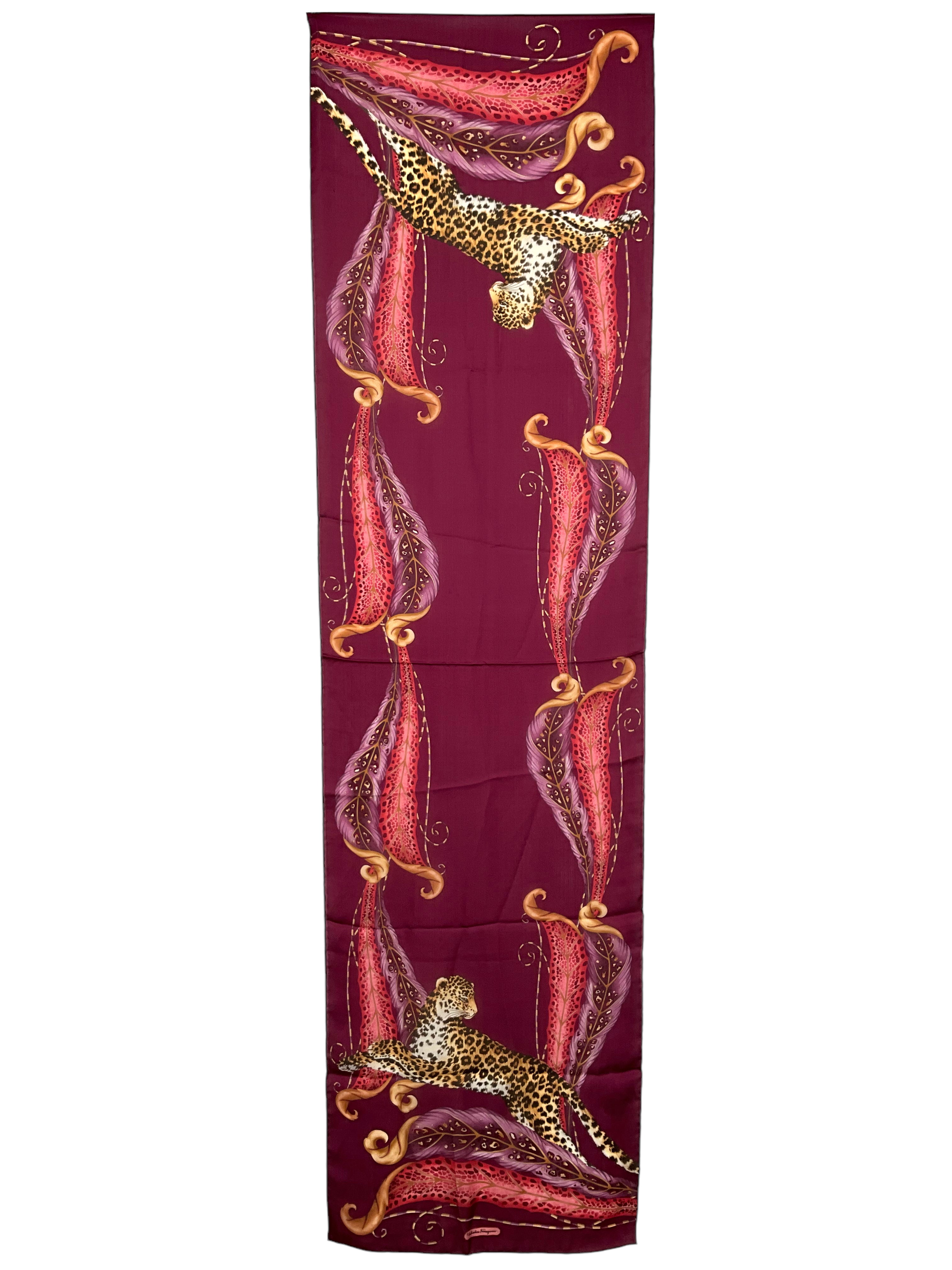 Salvatore Ferragamo Luxury Jaguar Print Sheer Silk Chiffon Scarf - Elegant Fashion Accessory for Women, Perfect for Parties, Weddings & Special Occasions