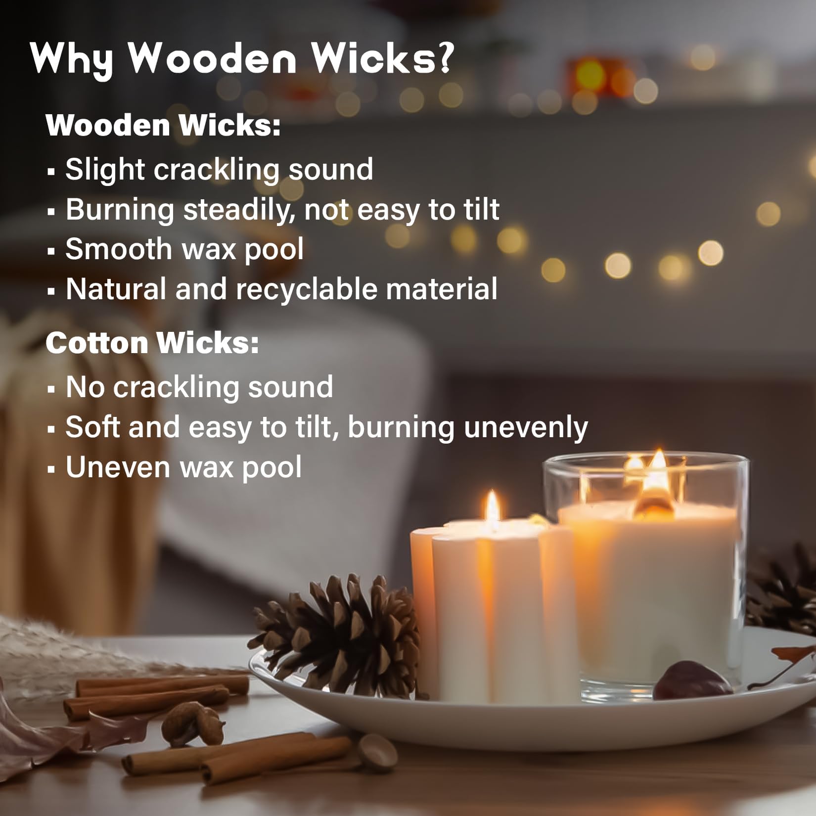 100 Natural Wood Wicks for Candle Making - Smokeless Crackling Wooden Candle Wicks for Soy Wax, Paraffin Wax & Beeswax - Perfect for DIY Candles, Home Decor & Relaxation (50 Sets)