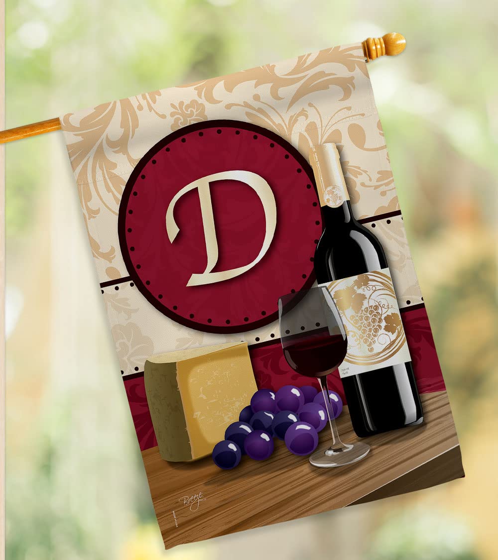 D Initial Happy Hour Wine Flag Set 28x40 Inch w/Flagpole for Outdoor Decor